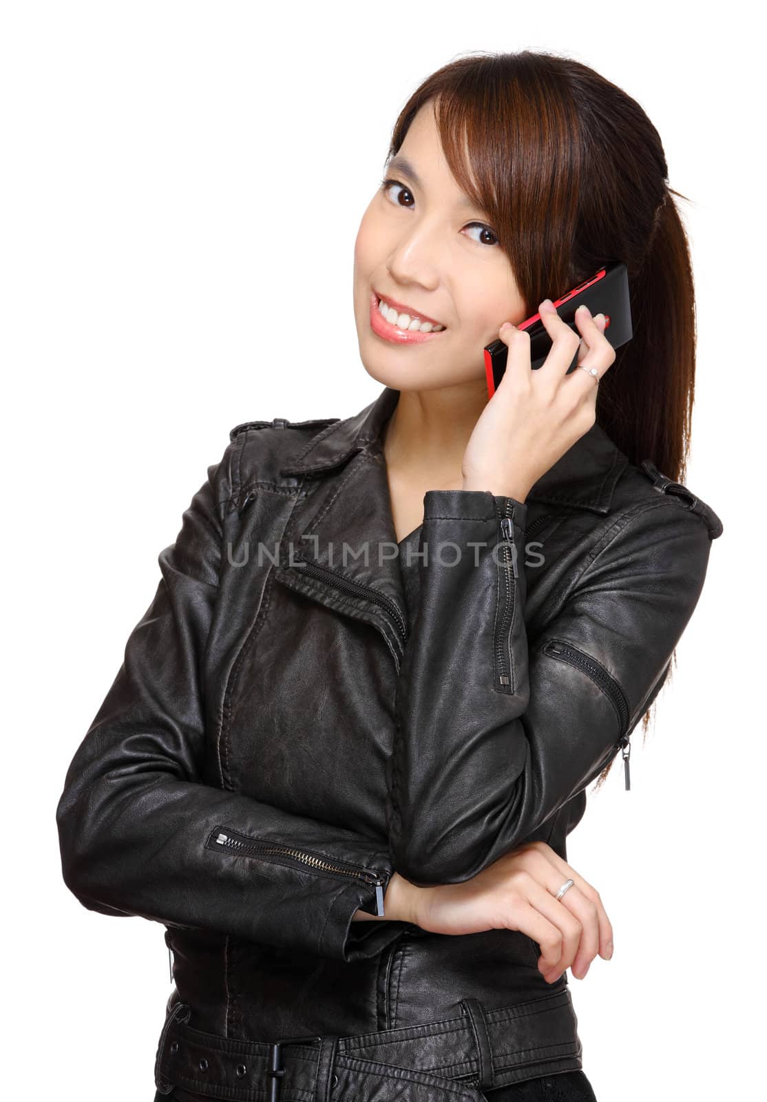 asian young woman talking on phone by leungchopan