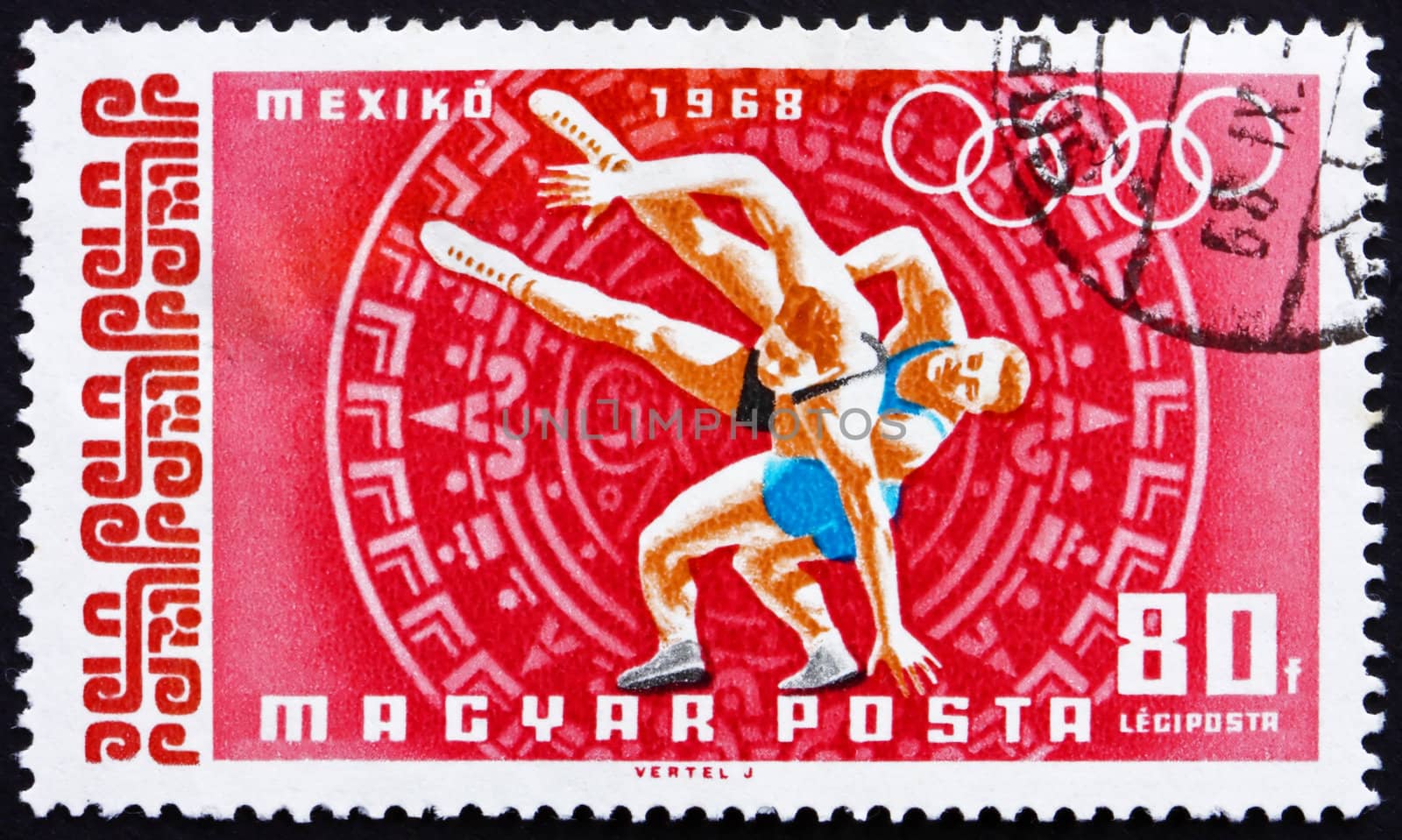 Postage stamp Hungary 1968 Wrestling, Olympic sports, Mexico 68 by Boris15