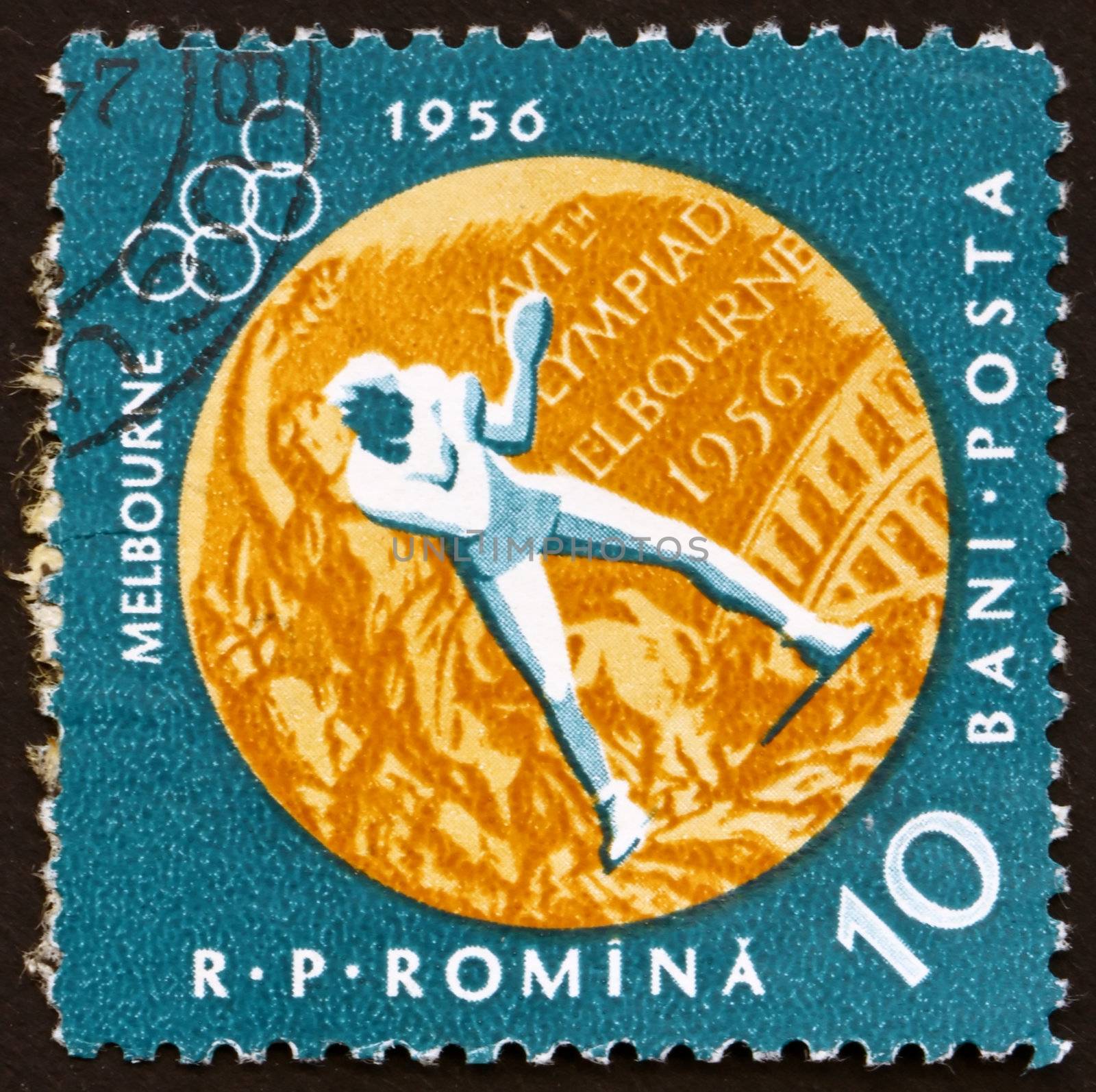 ROMANIA - CIRCA 1961: a stamp printed in the Romania shows Boxing, Summer Olympic sports, Melbourne 56, circa 1961