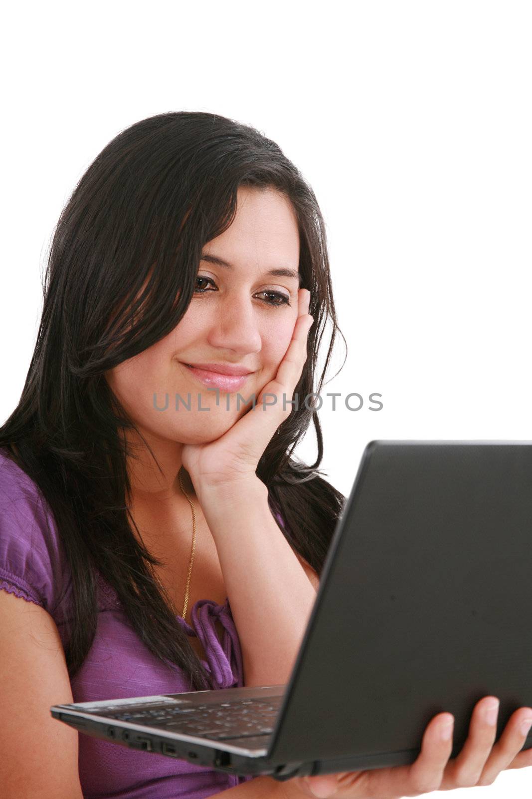 picture of pensive woman with laptop computer by dacasdo