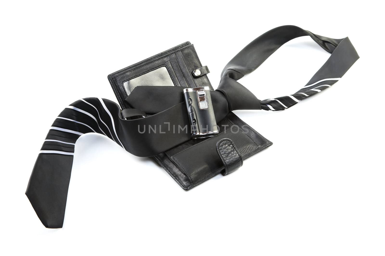 Tie  lighter and  purse isolated on a white background