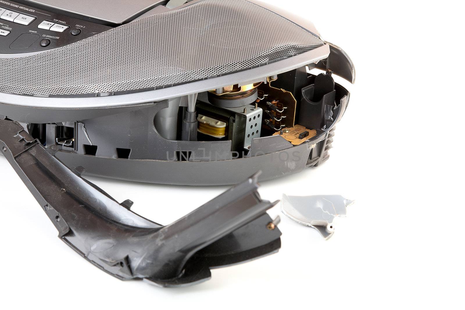 Broken cd-player isolated on a white background