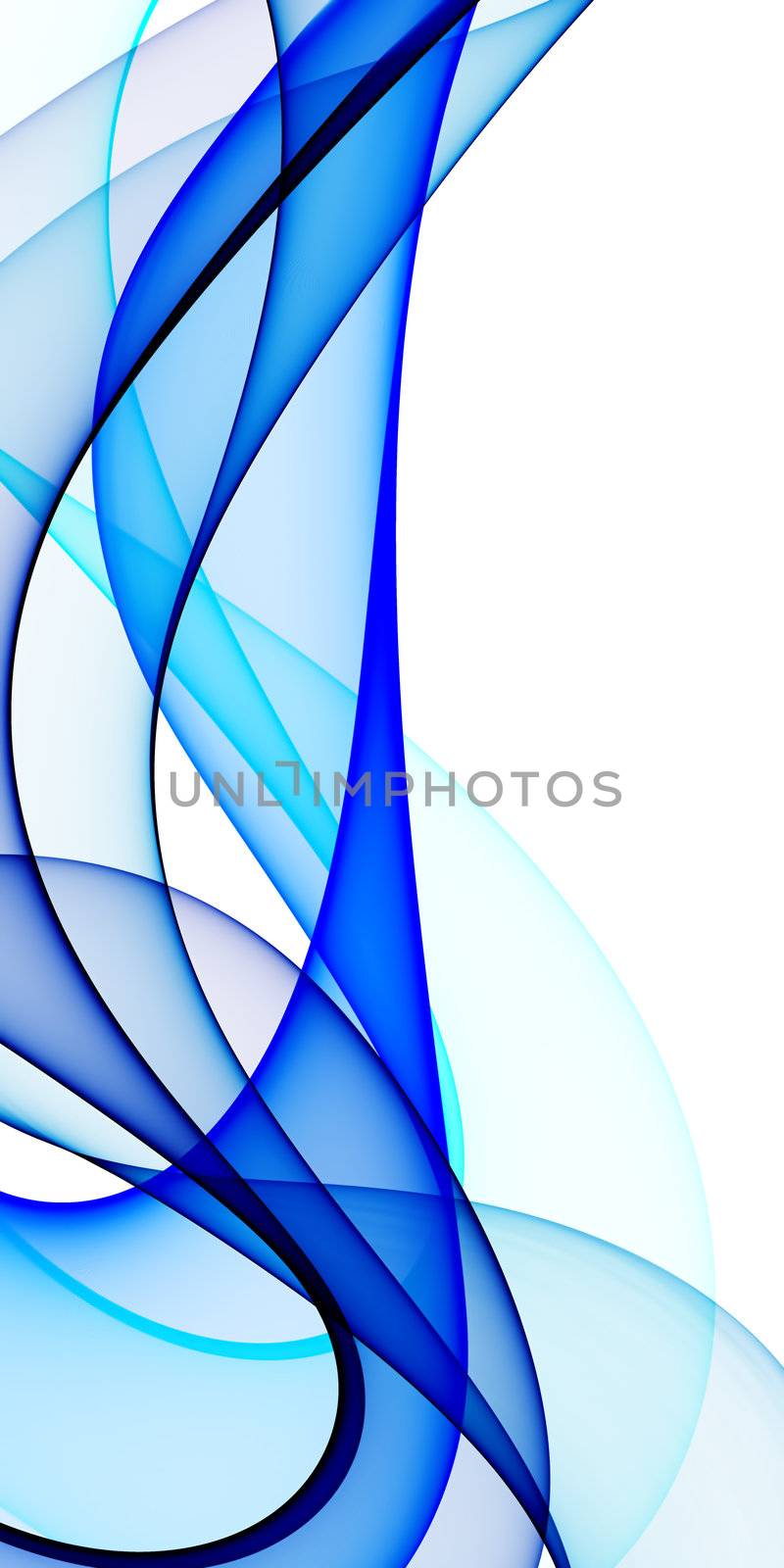 Smooth waves from blue tones on a white background