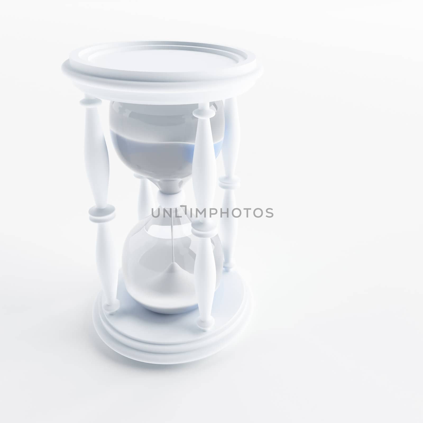 Sand-glass counts time on a white background