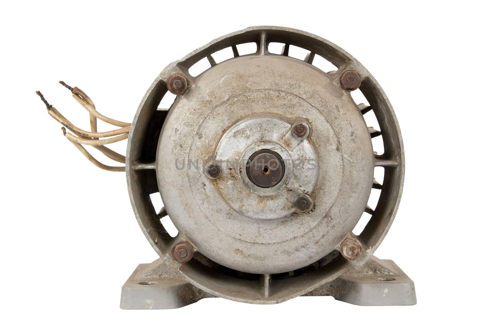 Old electric motor, isolated on a white background