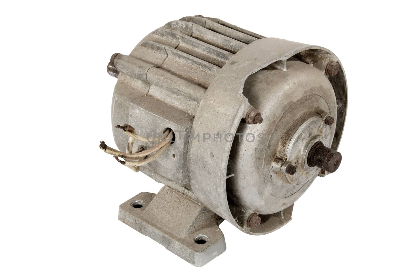 Old electric motor, isolated on a white background