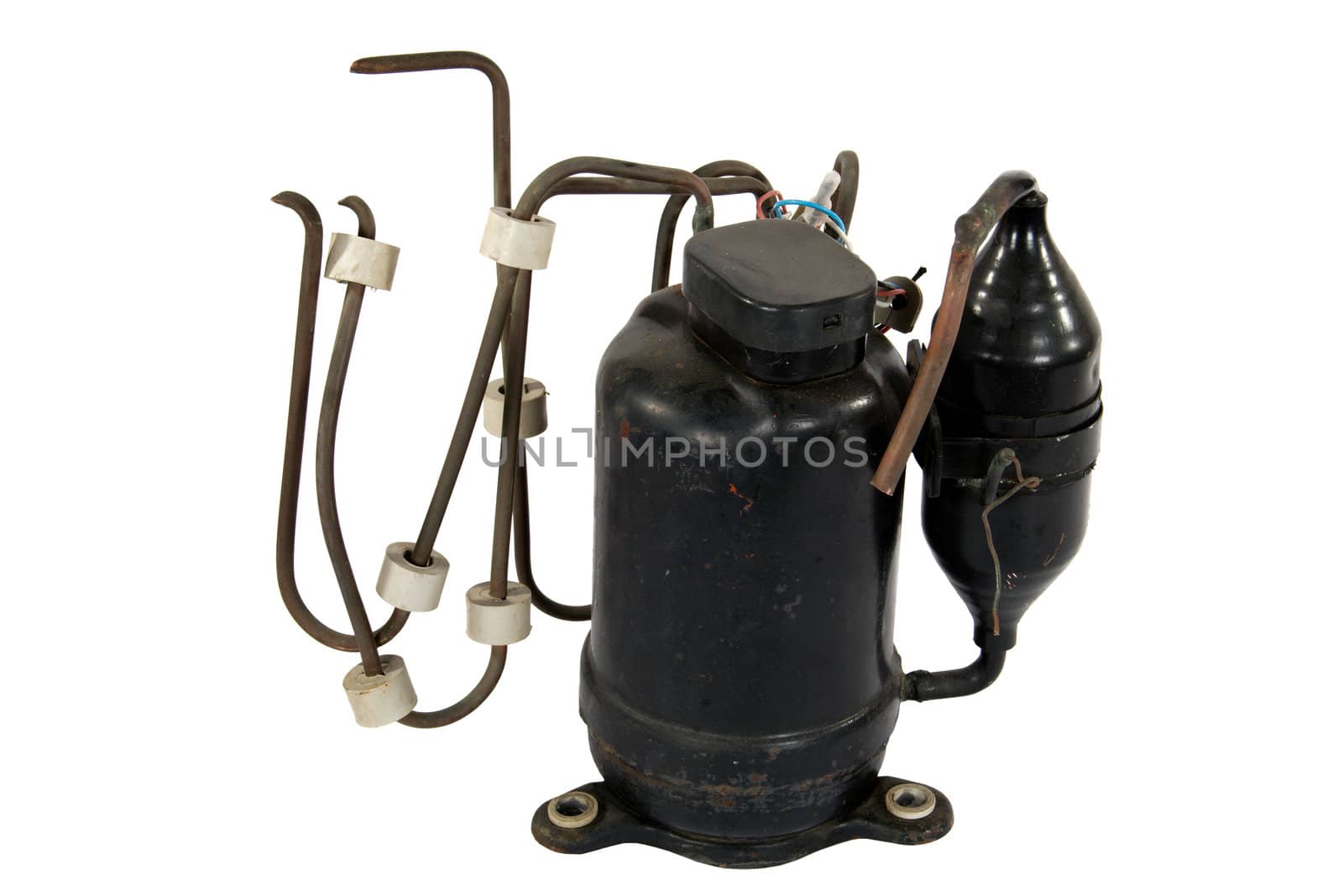 Old electric compressor, isolated on white background