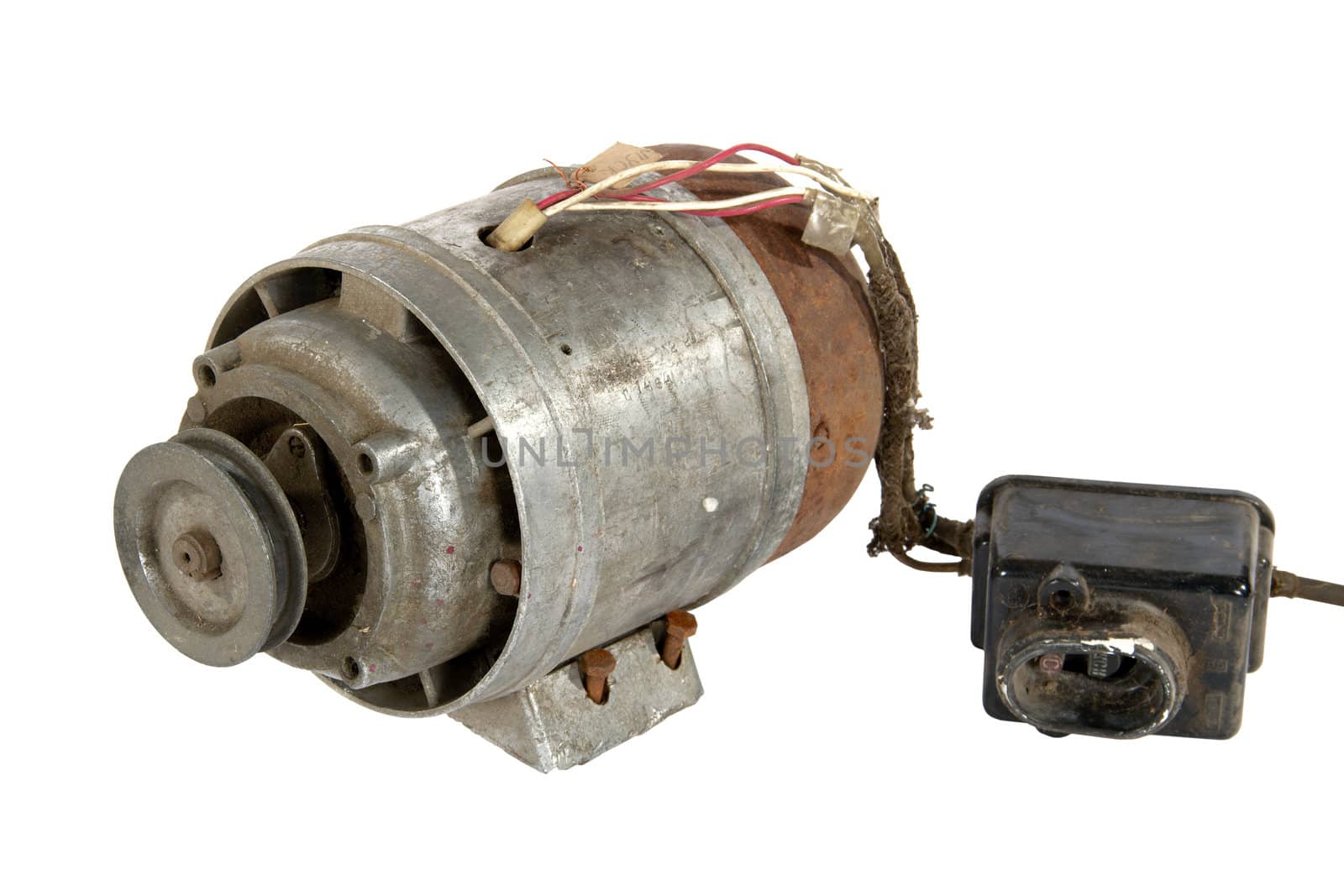 Old electric motor, isolated on a white background