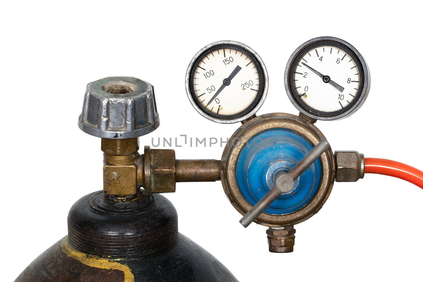 Gas pressure regulator with manometer, isolated on white background