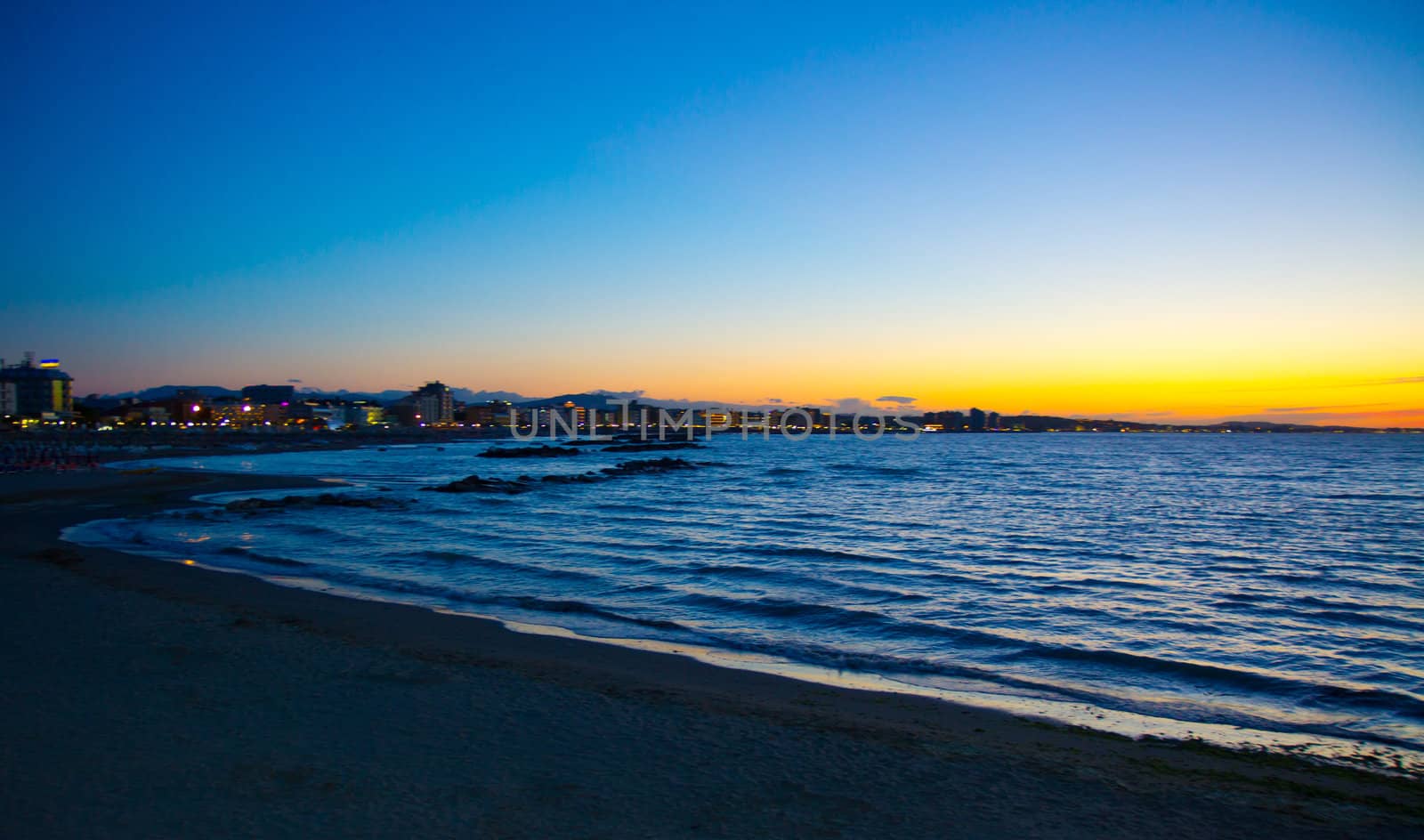 Night shot of the coast of Emilia Romagna, Italy