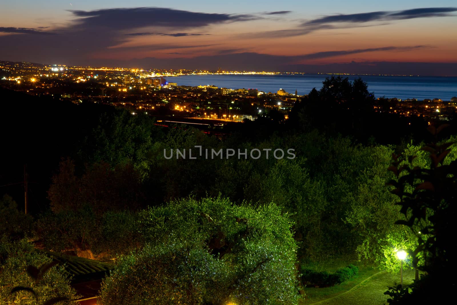 Night shot of the coast of Emilia Romagna, Italy