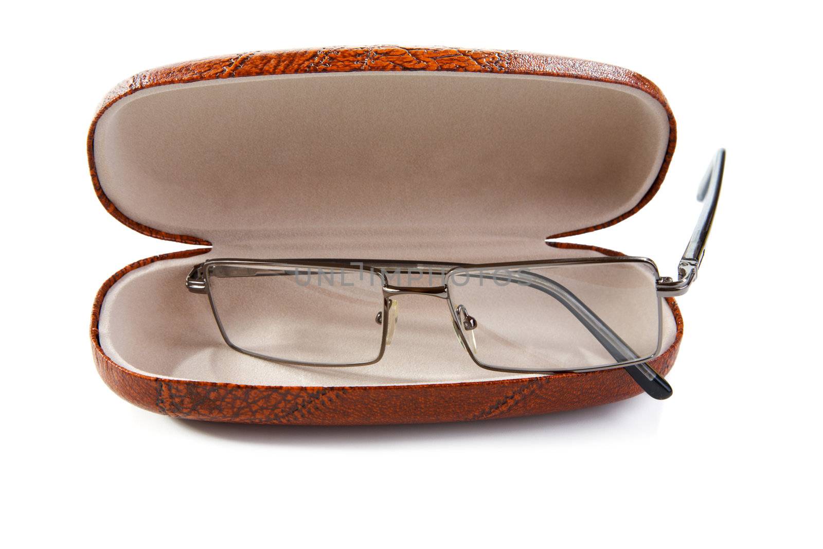 glasses in a case isolated on a white background