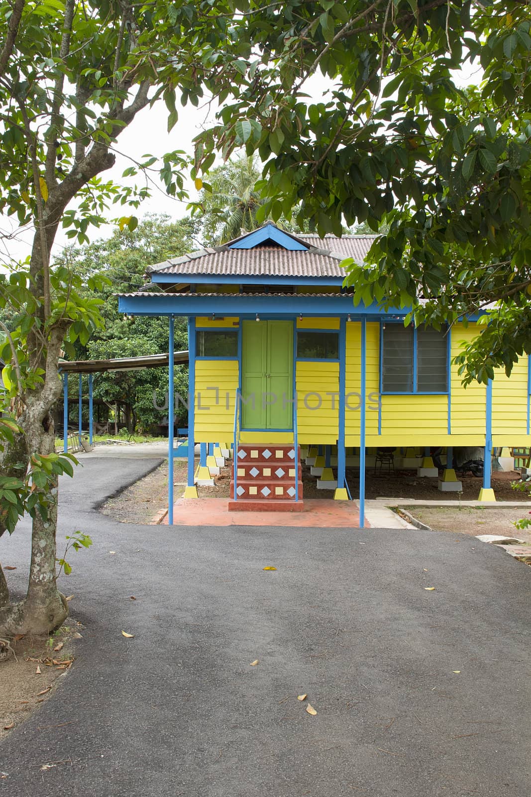 Traditional Colorful Malay House Along the Street in Malacca Malaysia