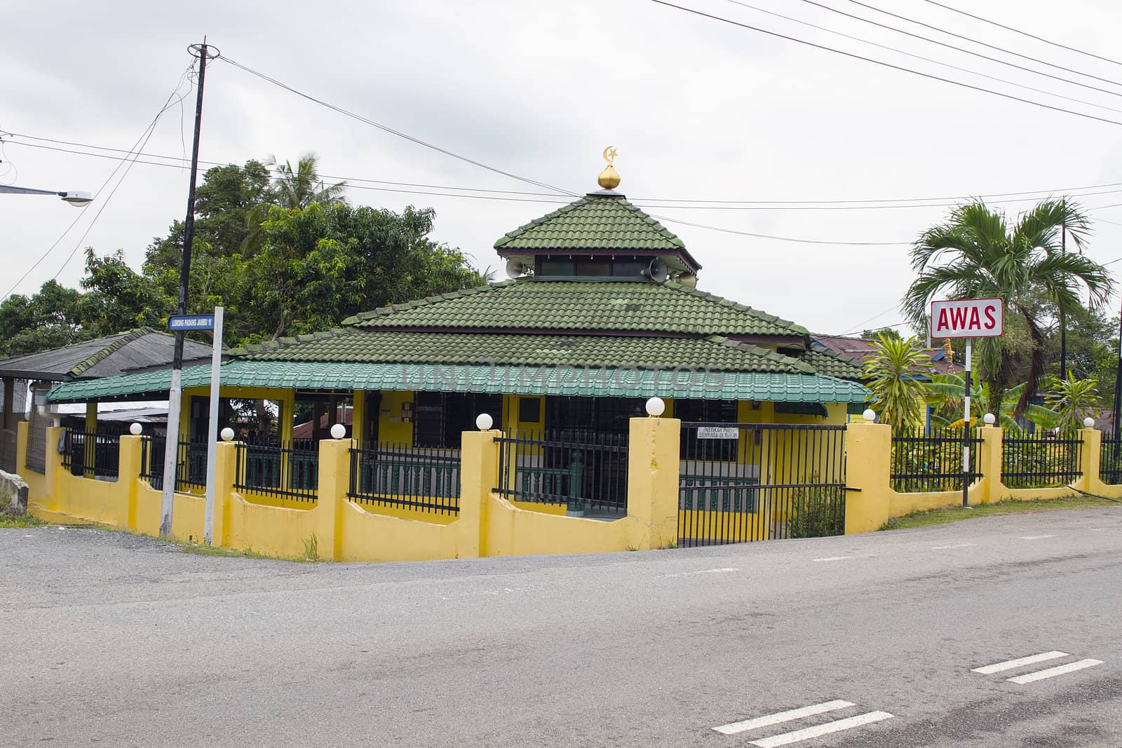 Local Mosque in Small Village Along the Road in Malacca Malaysia