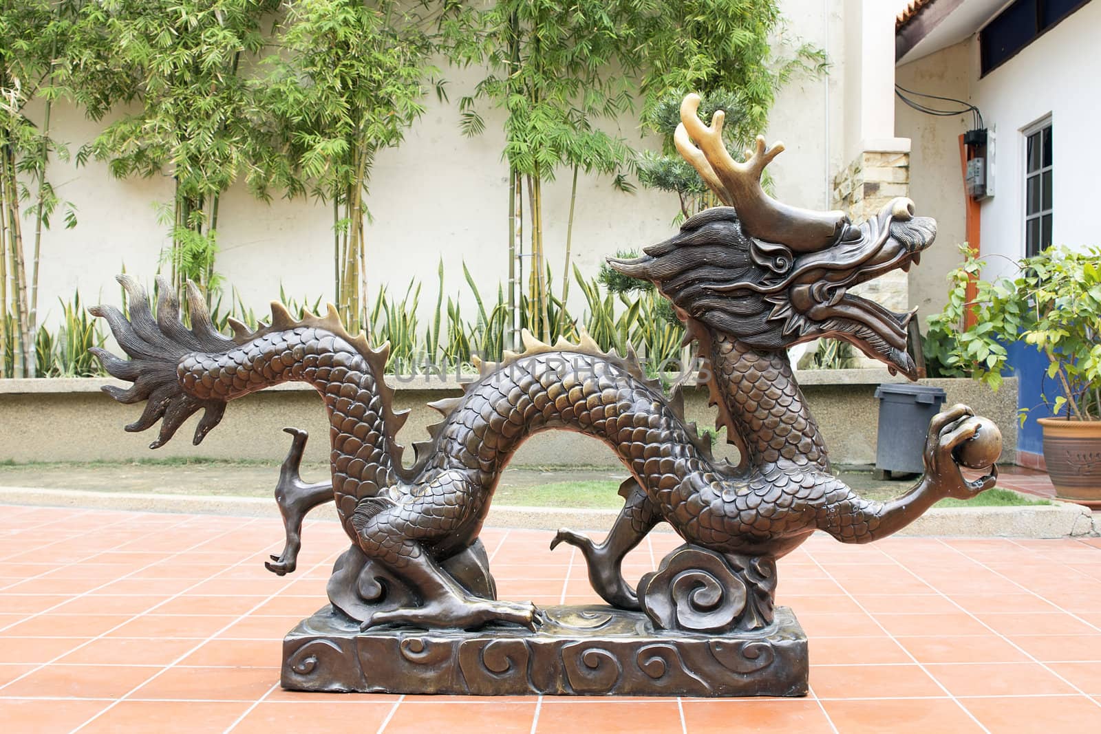 Bronze Chinese Dragon Statue in Malacca Malaysia Public Park