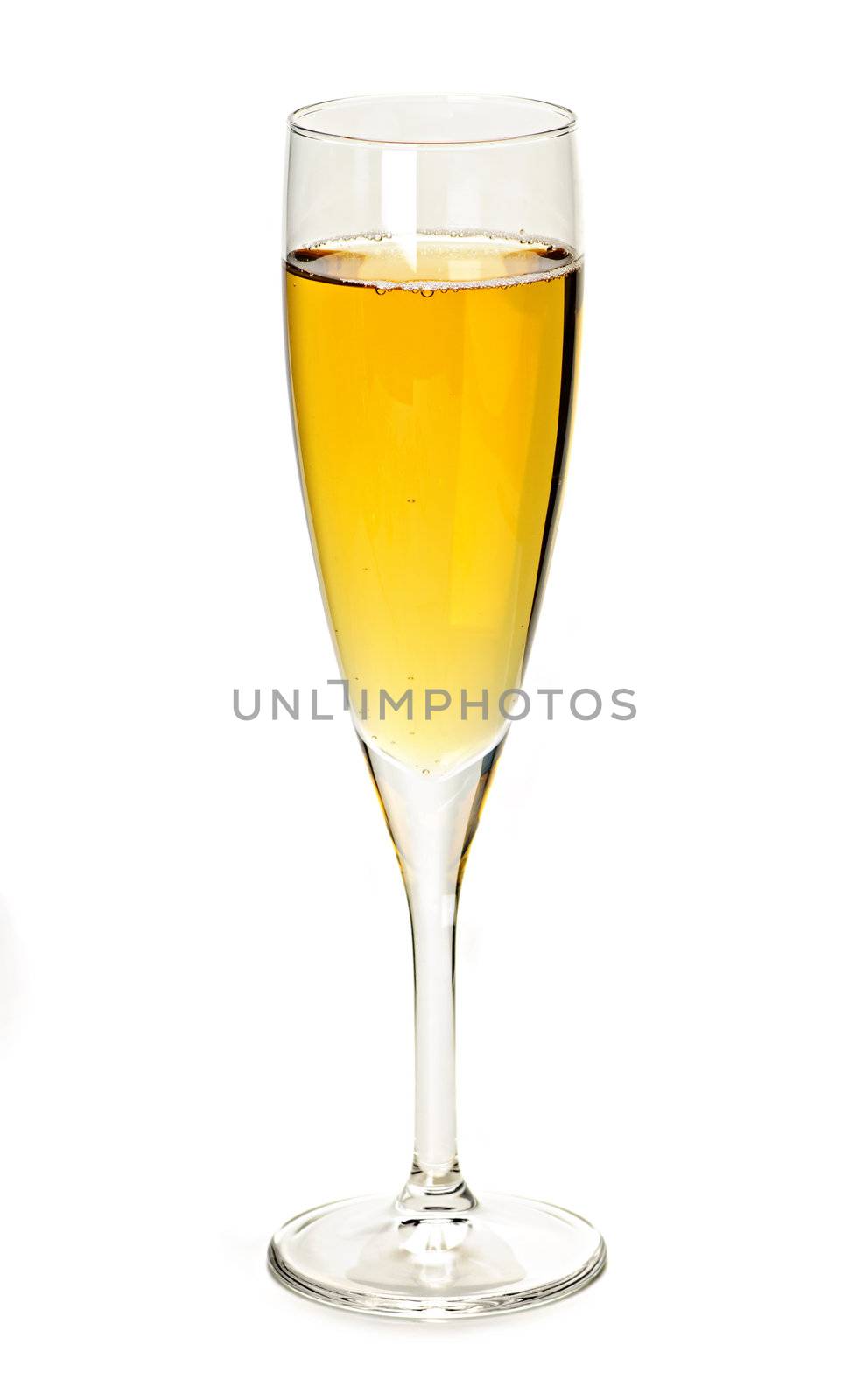Champagne glass with sparkling wine isolated on white background