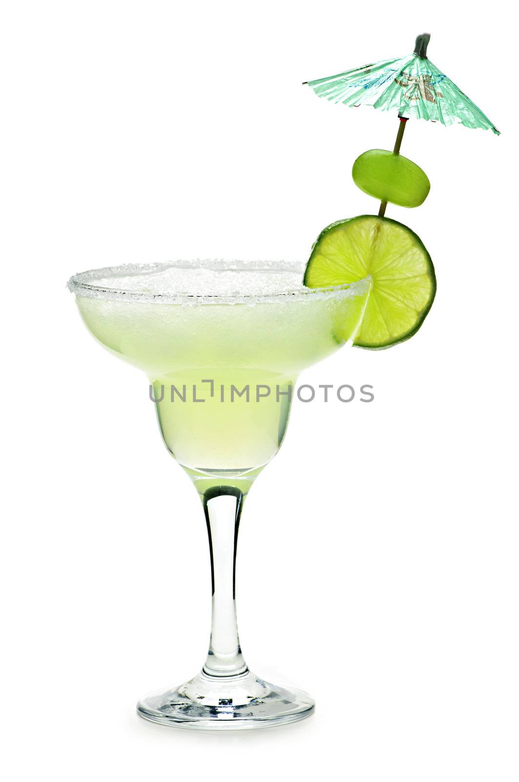 Margarita in glass with lime isolated on white background