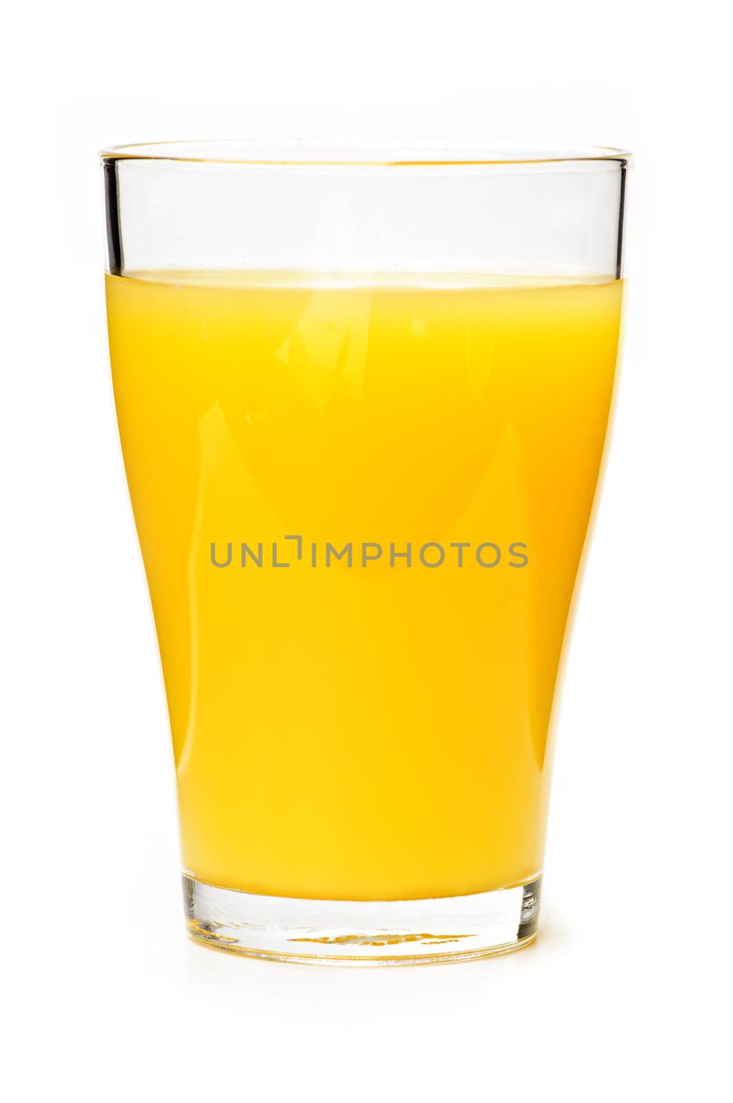 Orange juice in clear glass isolated on white background