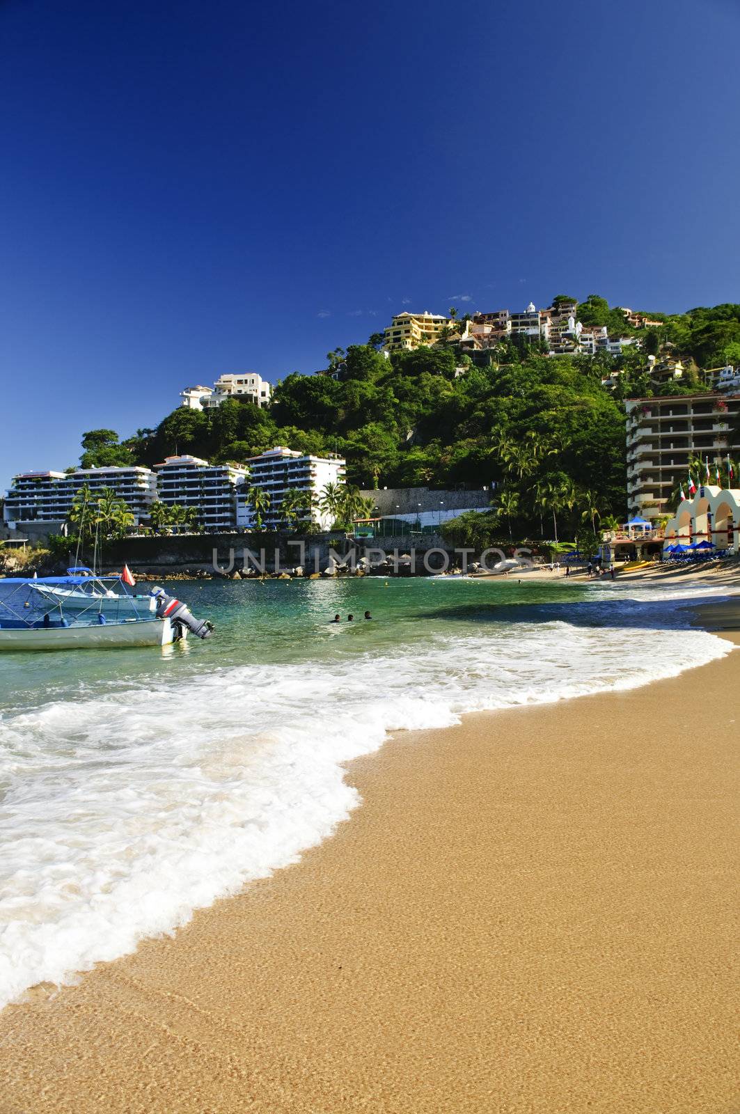 View on Pacific coast of Mexico resort town of Mismaloya near Puerto Vallarta