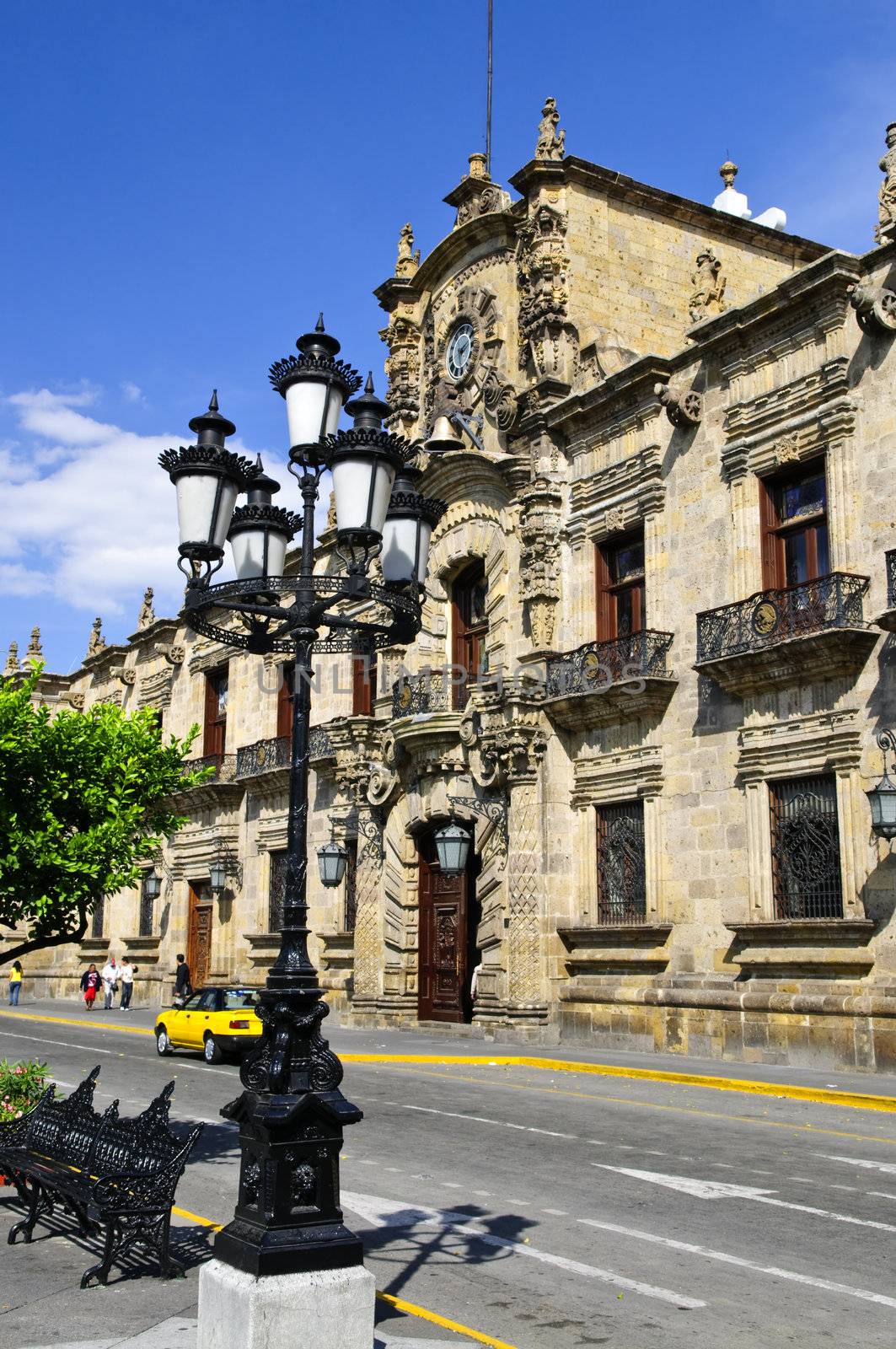 State Government Palace seen from the Zocalo in historic Guadalajara downtown center, Jalisco, Mexico