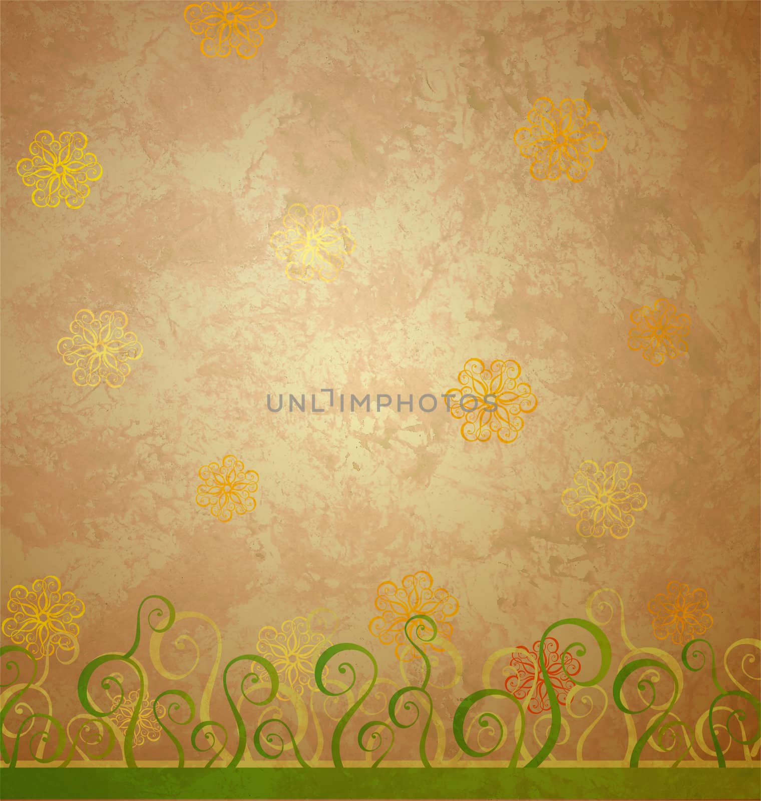 vintage style brown paper with yellow and green nature decor