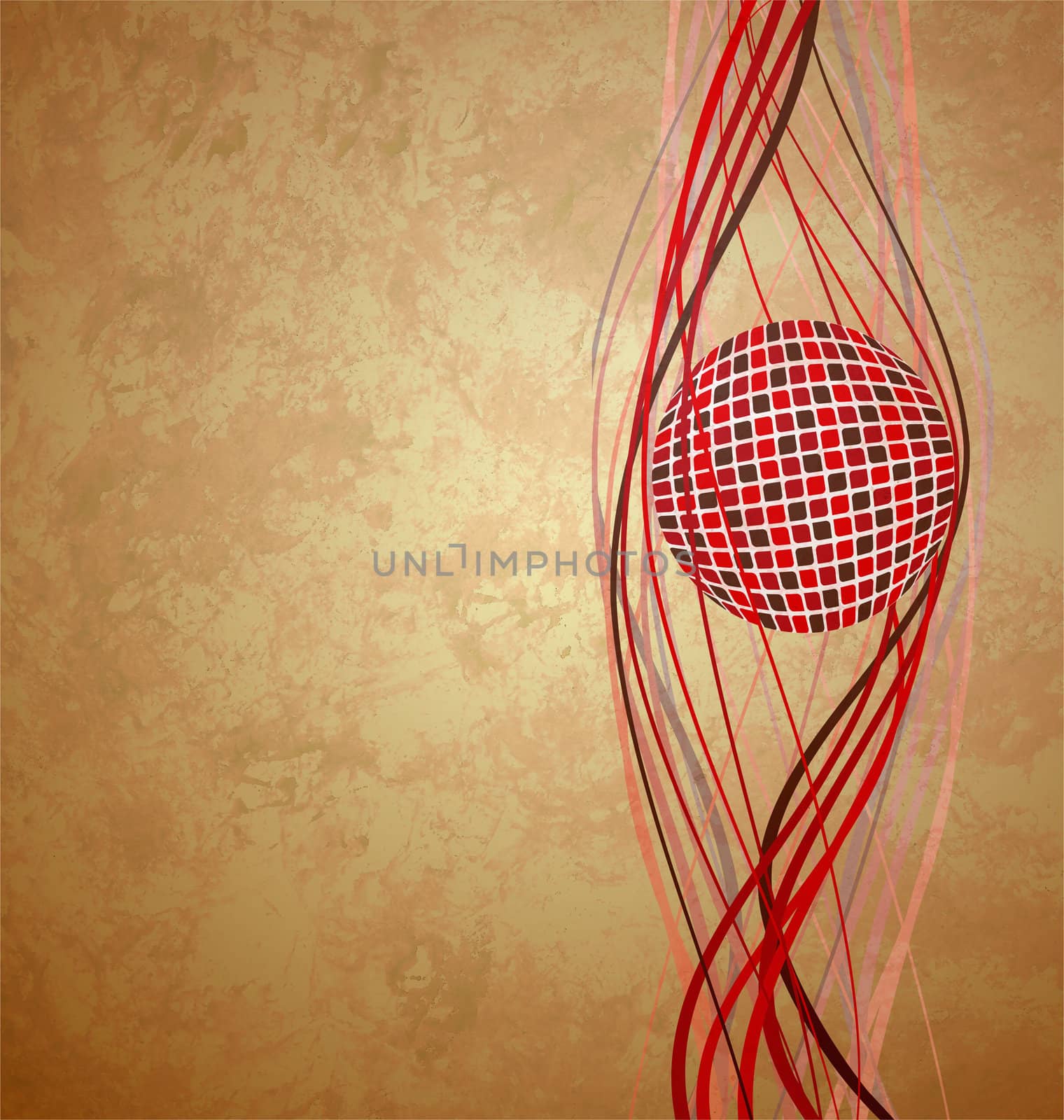 abstract red ball and lines  background vintage background