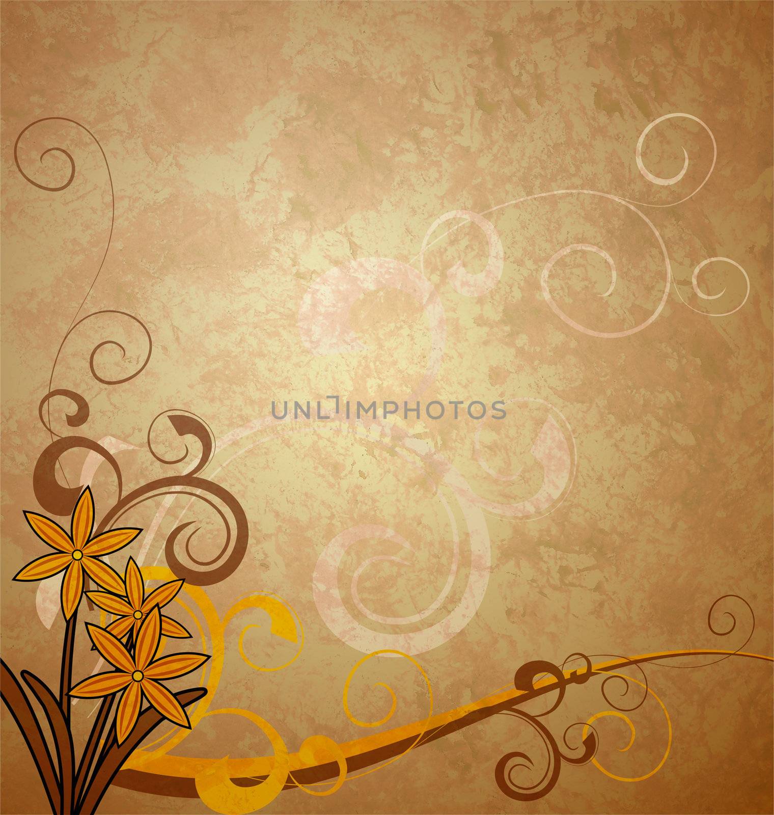 brown vintage background with flowers boho style