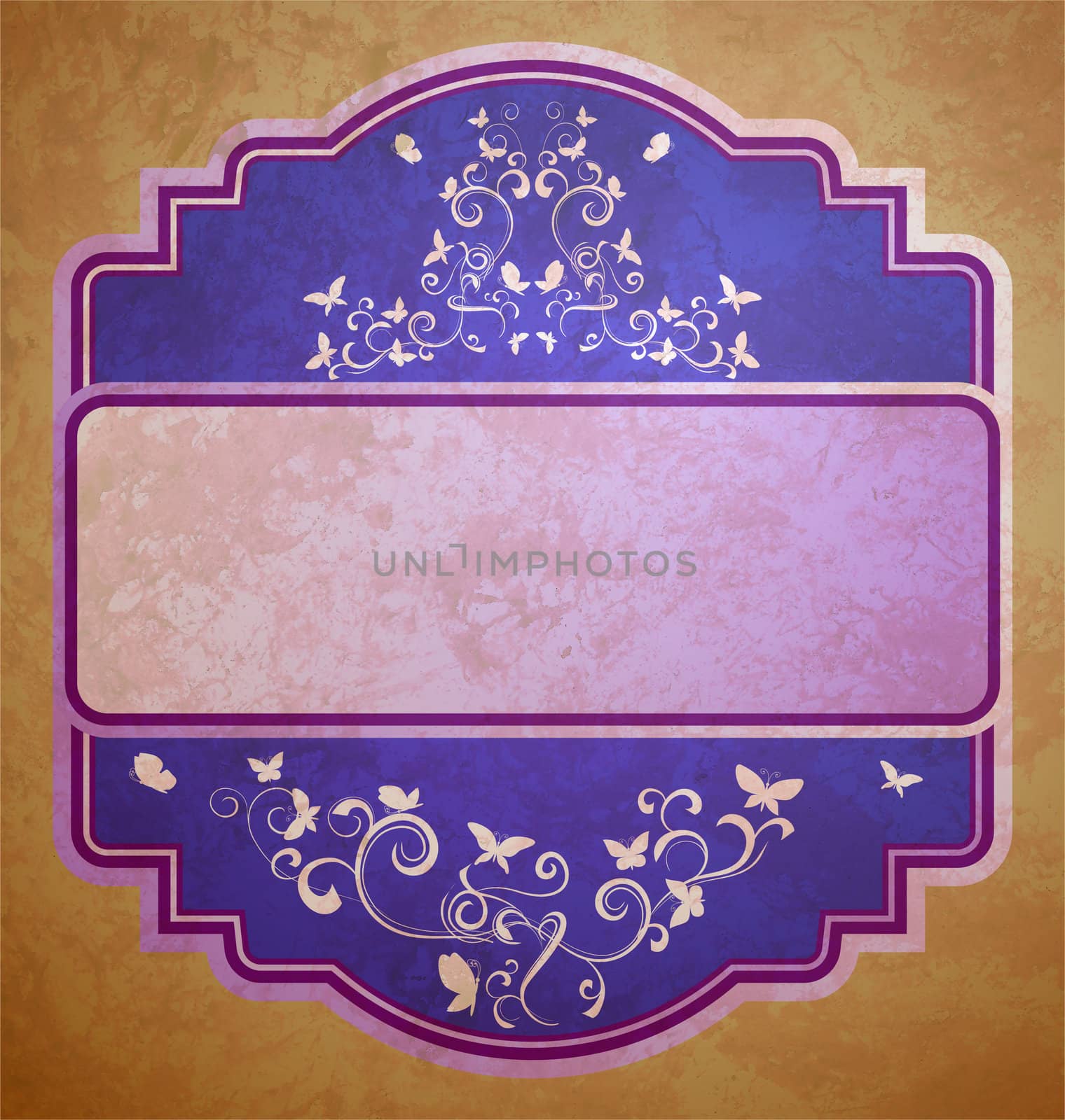 retro violet and pink frame on vintage paper background by CherJu