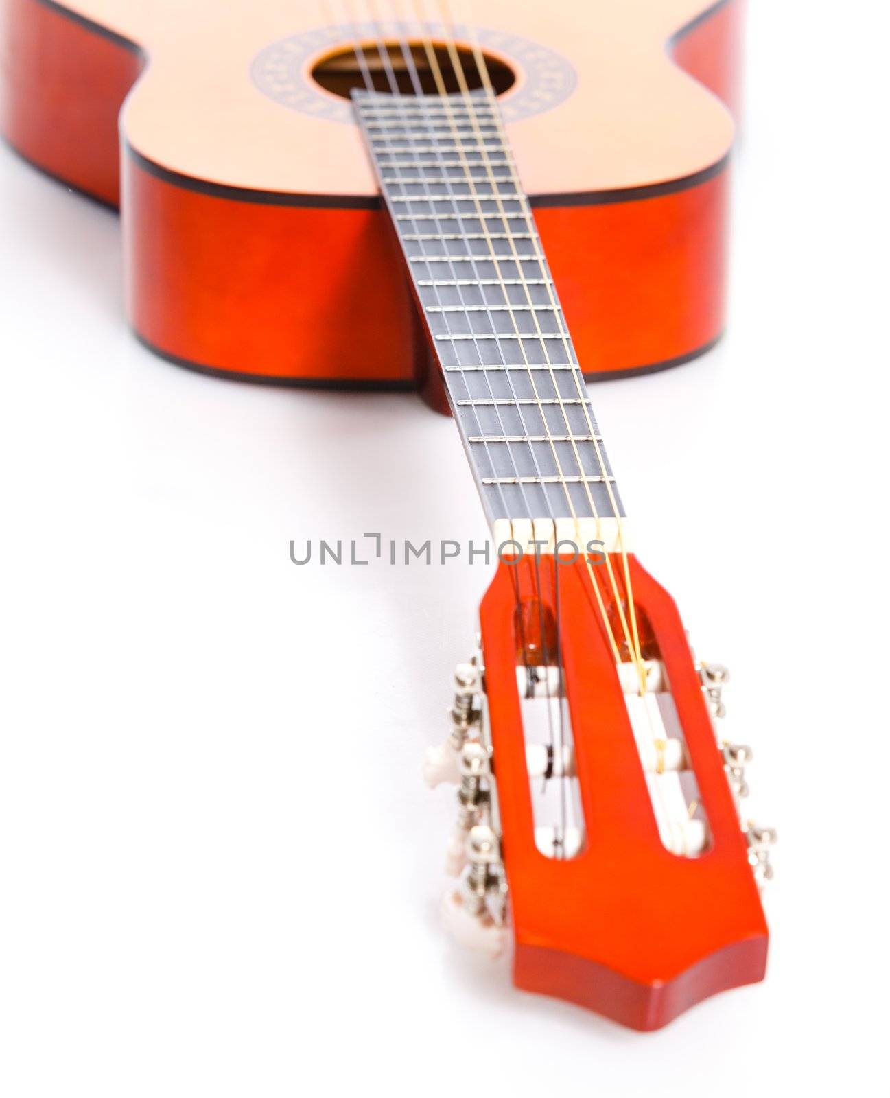 Classical Spanish guitar. Isolated on white background