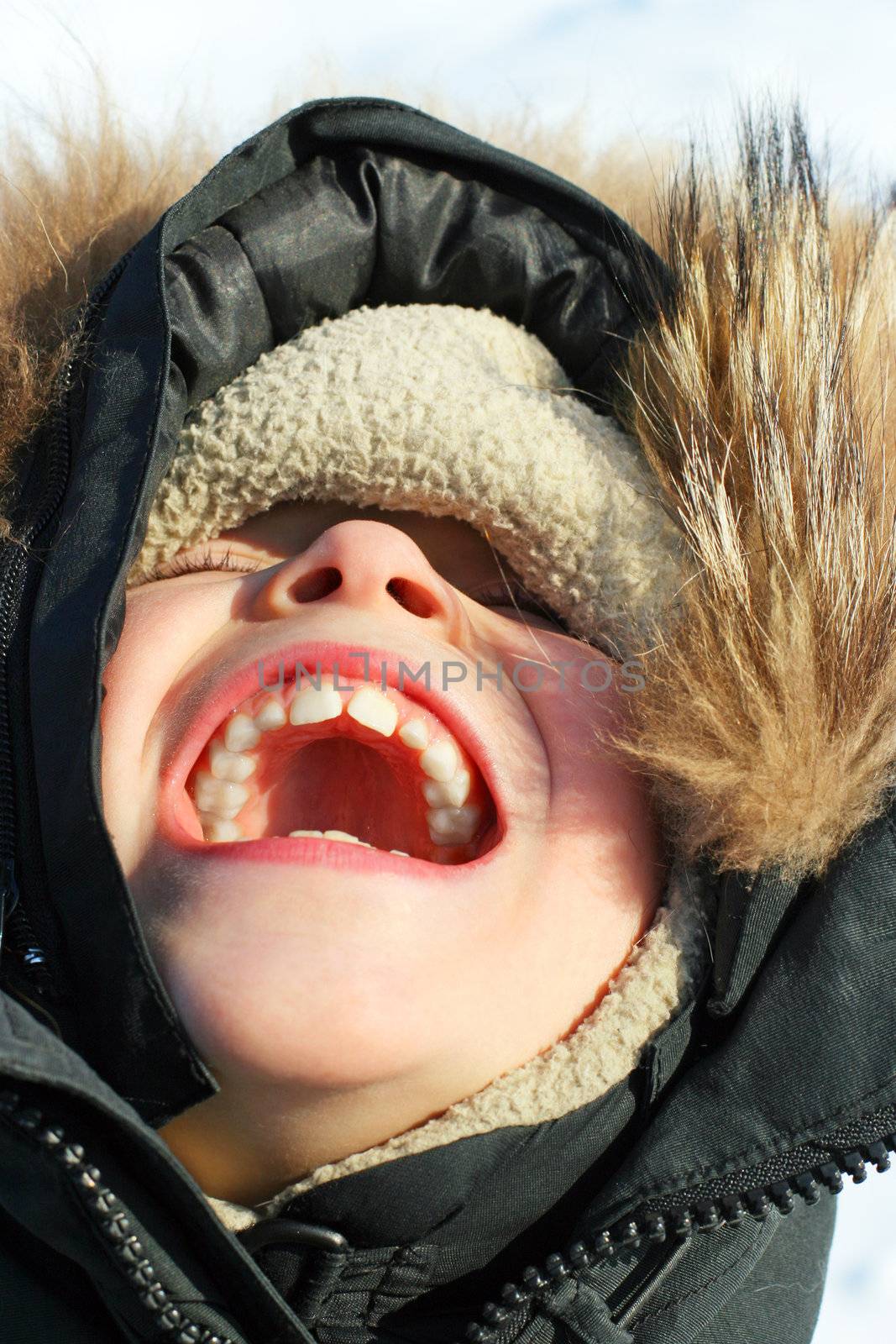 Portrait of Screaming Boy in the Winter