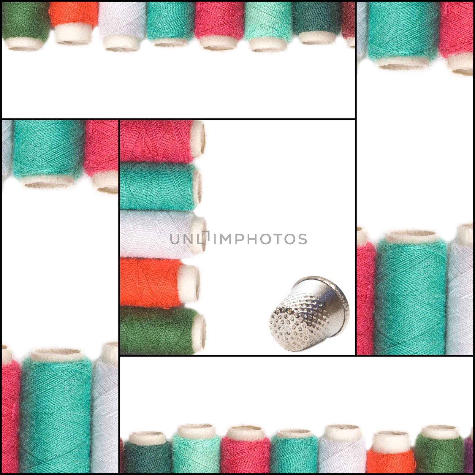 sewing card, colored thread and thimble by Carche