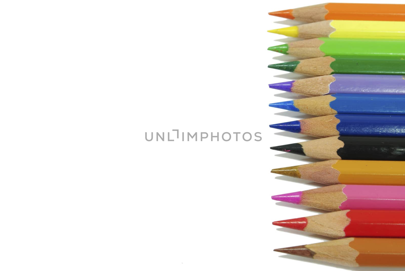 Colouring crayon pencils isolated on white background