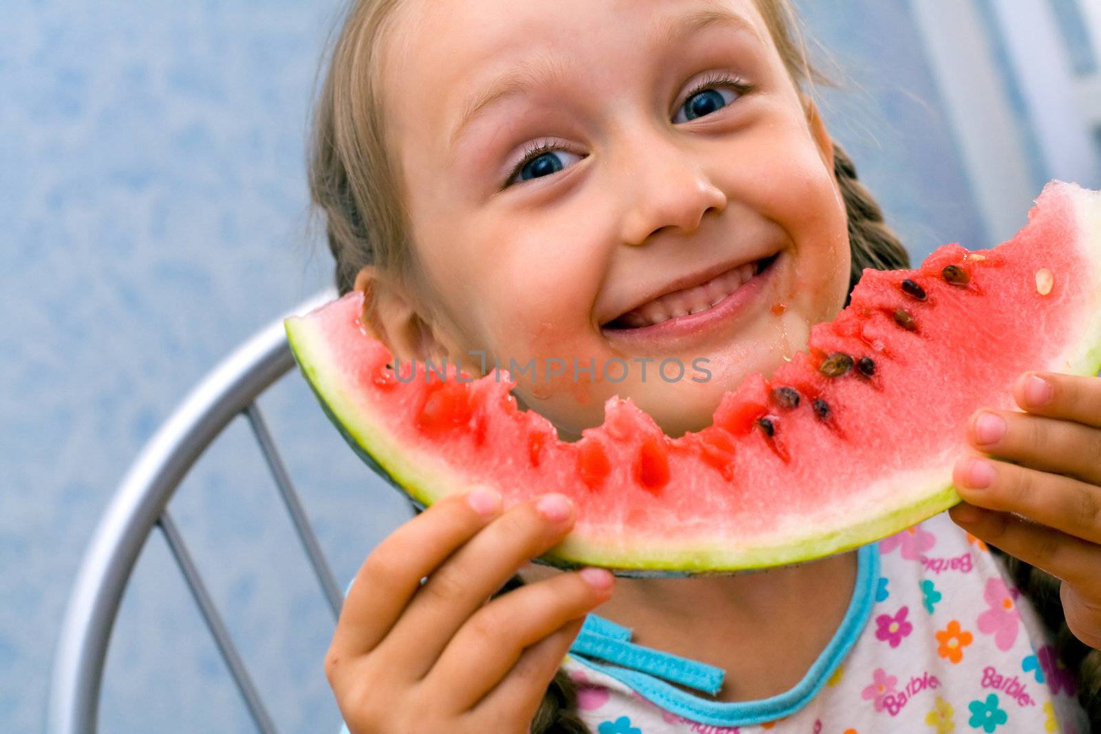 girl eat ripe watermelon