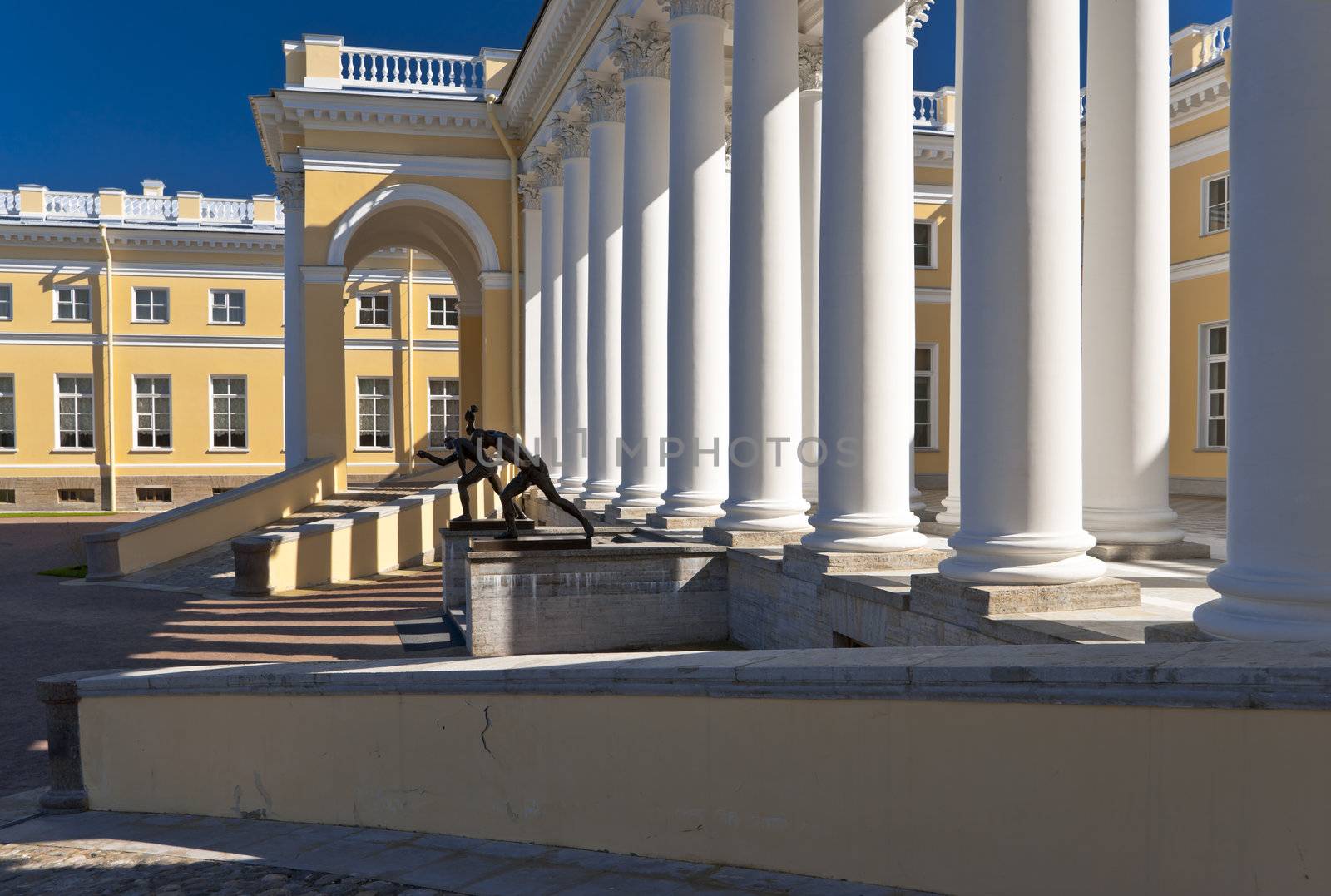 Classical building of Aleksandrovsky palace with white columns