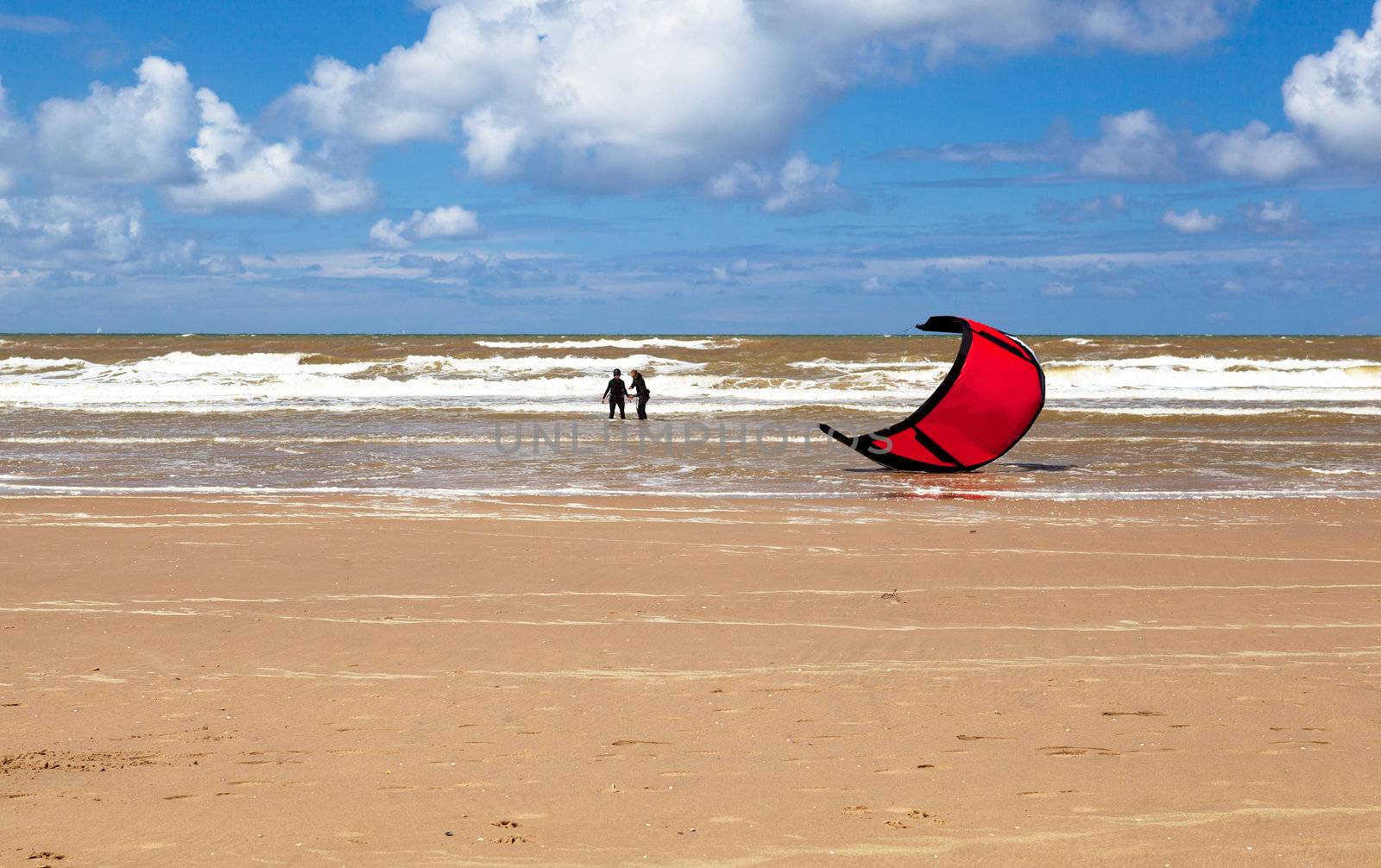 kitesurfing  -  adventure surface water sport in North sea close to Zandvoort