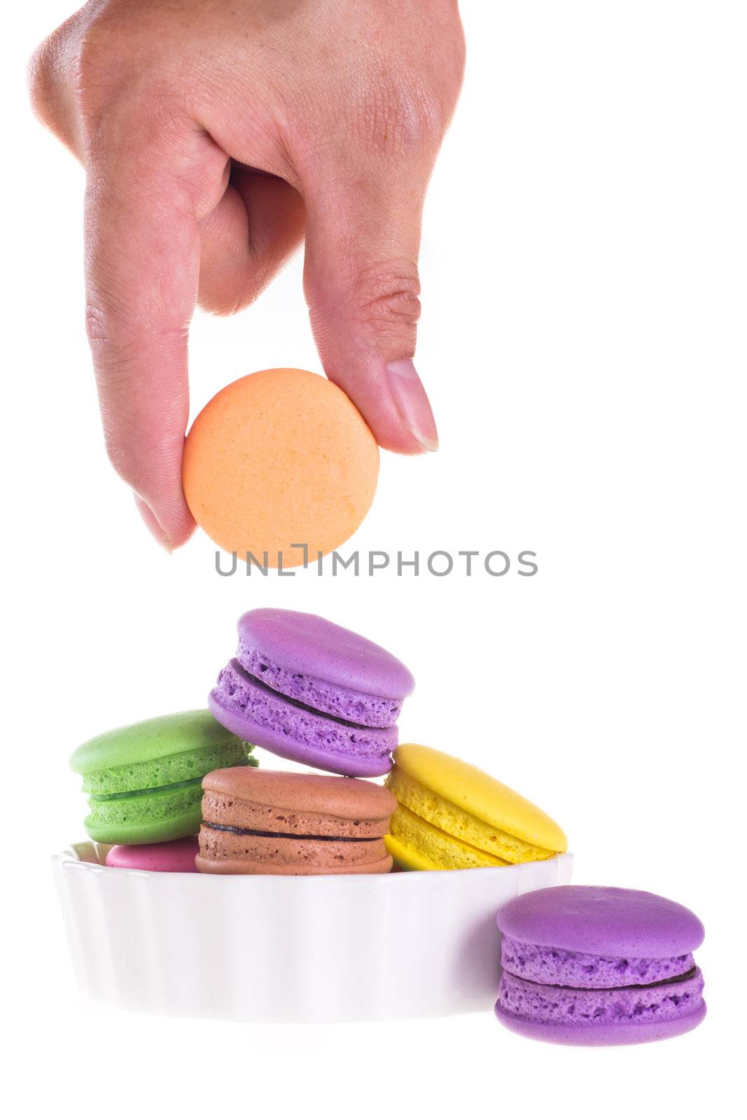 Colorful macaroons isolated on white background