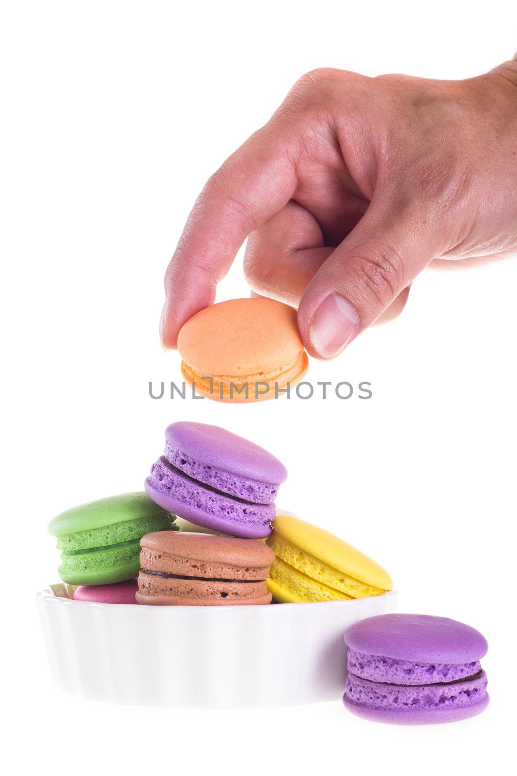 Colorful macaroons isolated on white background