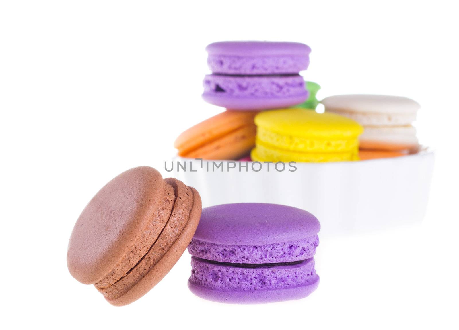 Colorful macaroons isolated on white background