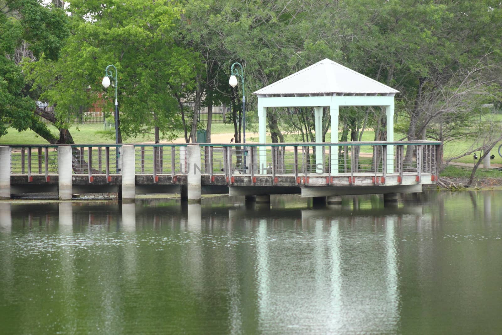 Large fishing pier with covered dock.