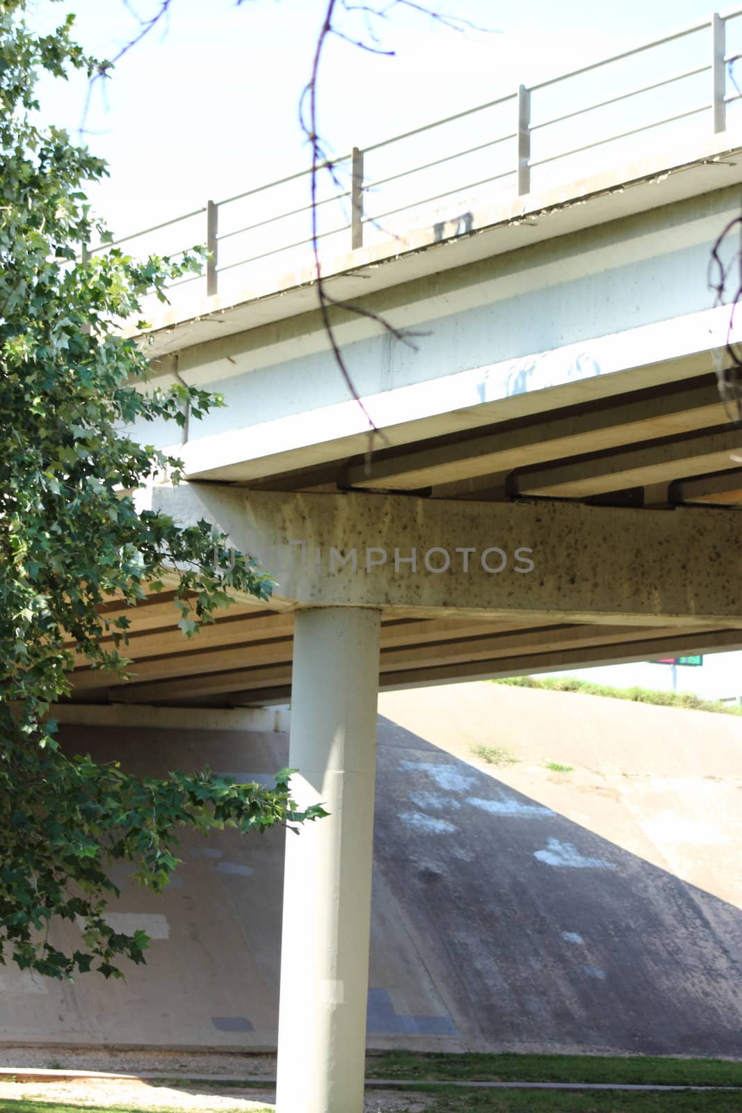 Underside of a bridge at a park.