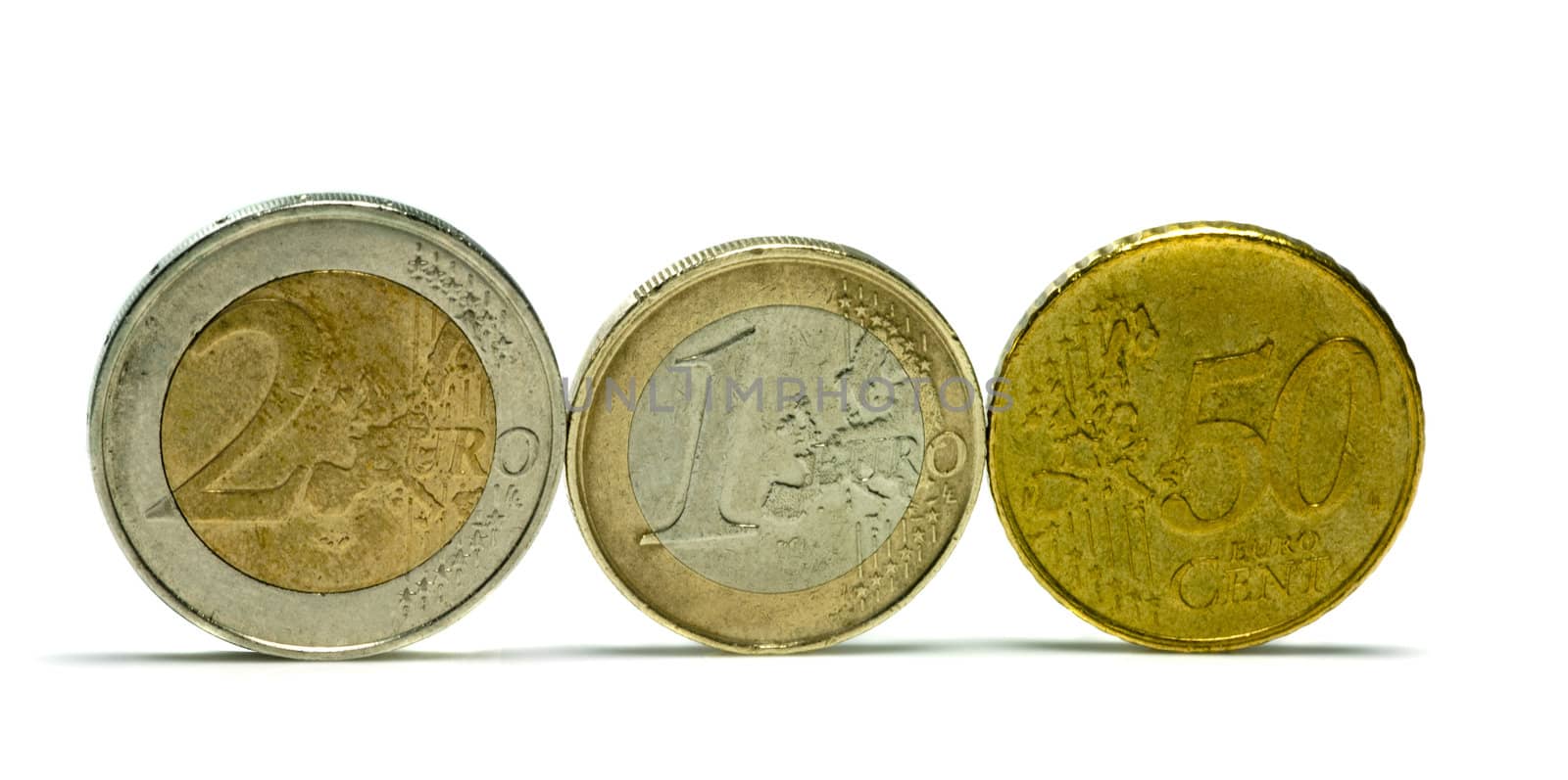 three euro coins one two and fifty cents