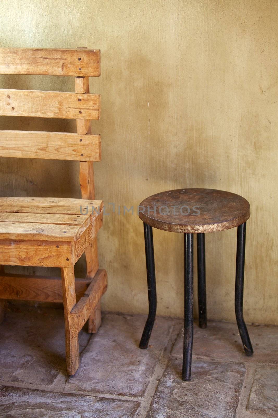 Country rustic chair and table, homestead