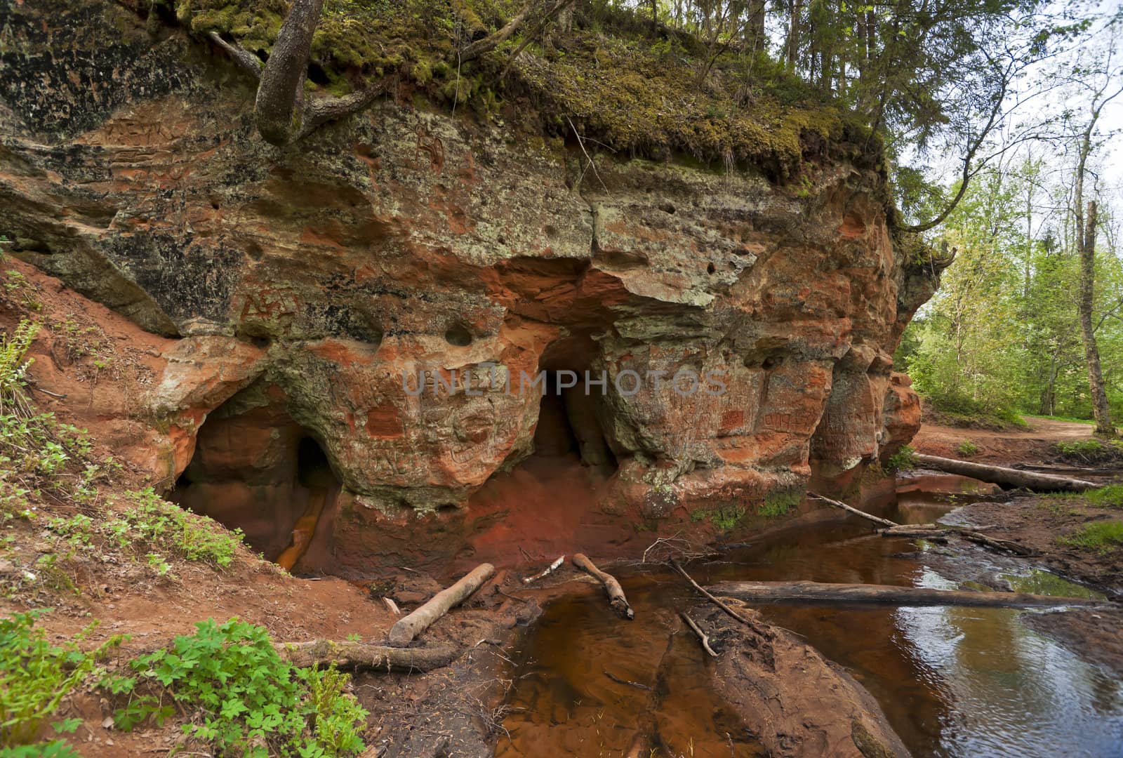 Red sand river-bank of Gryazna river in Rusia