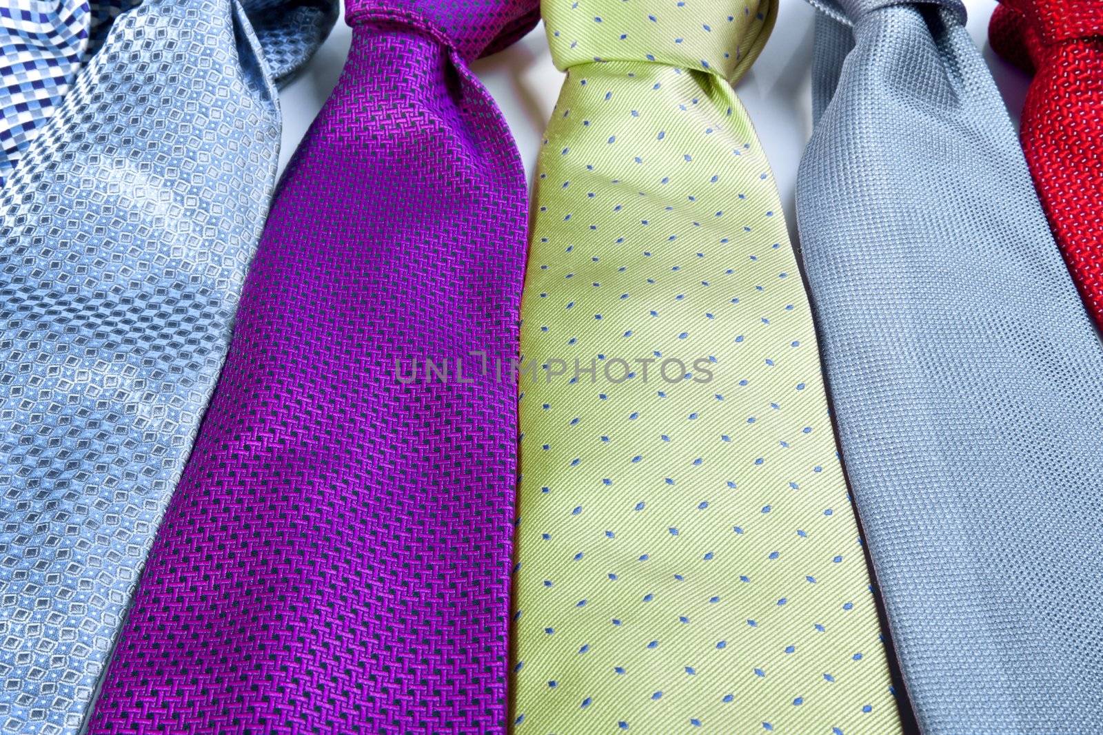 Row of colorful men's ties