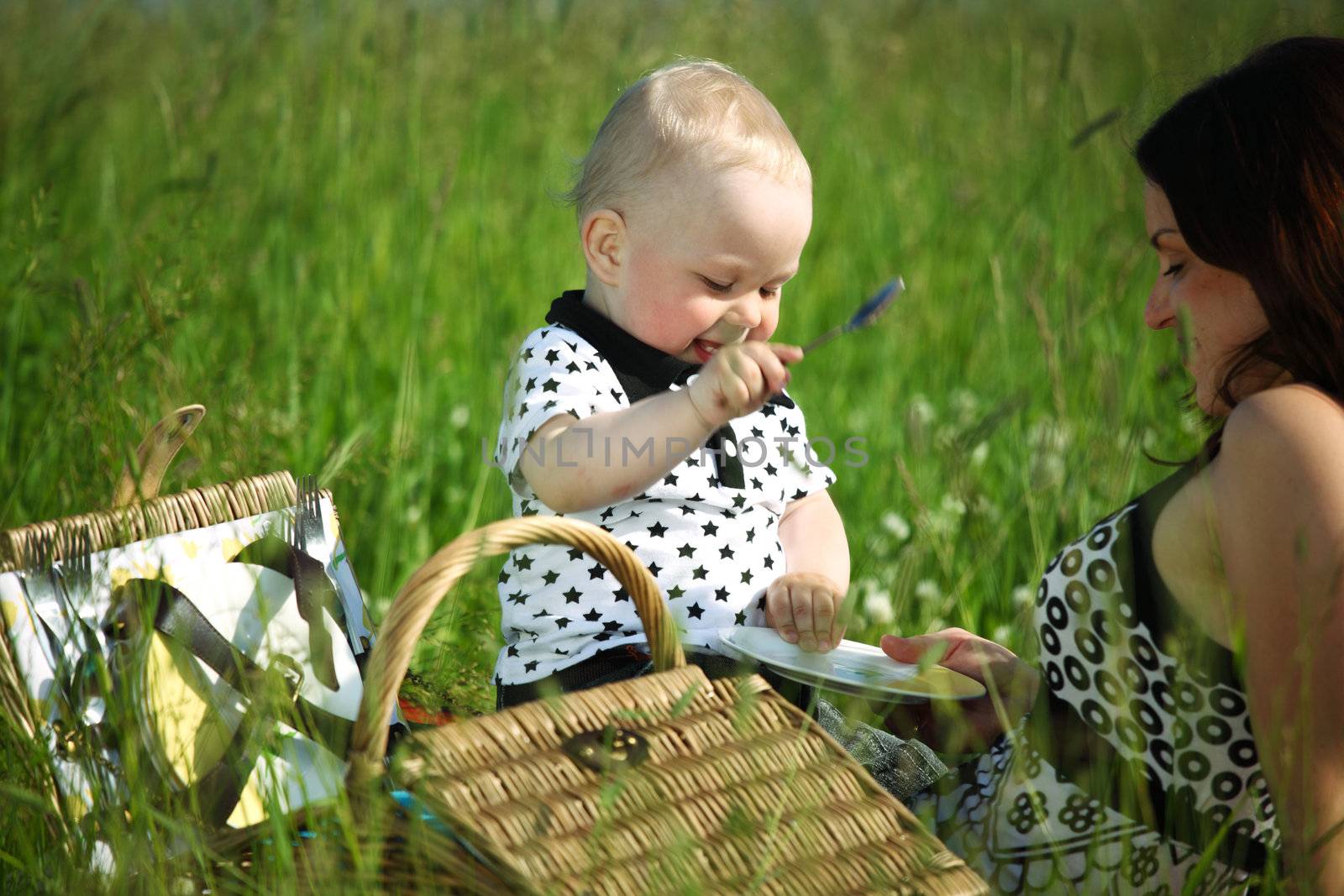 picnic of happy family on green grass