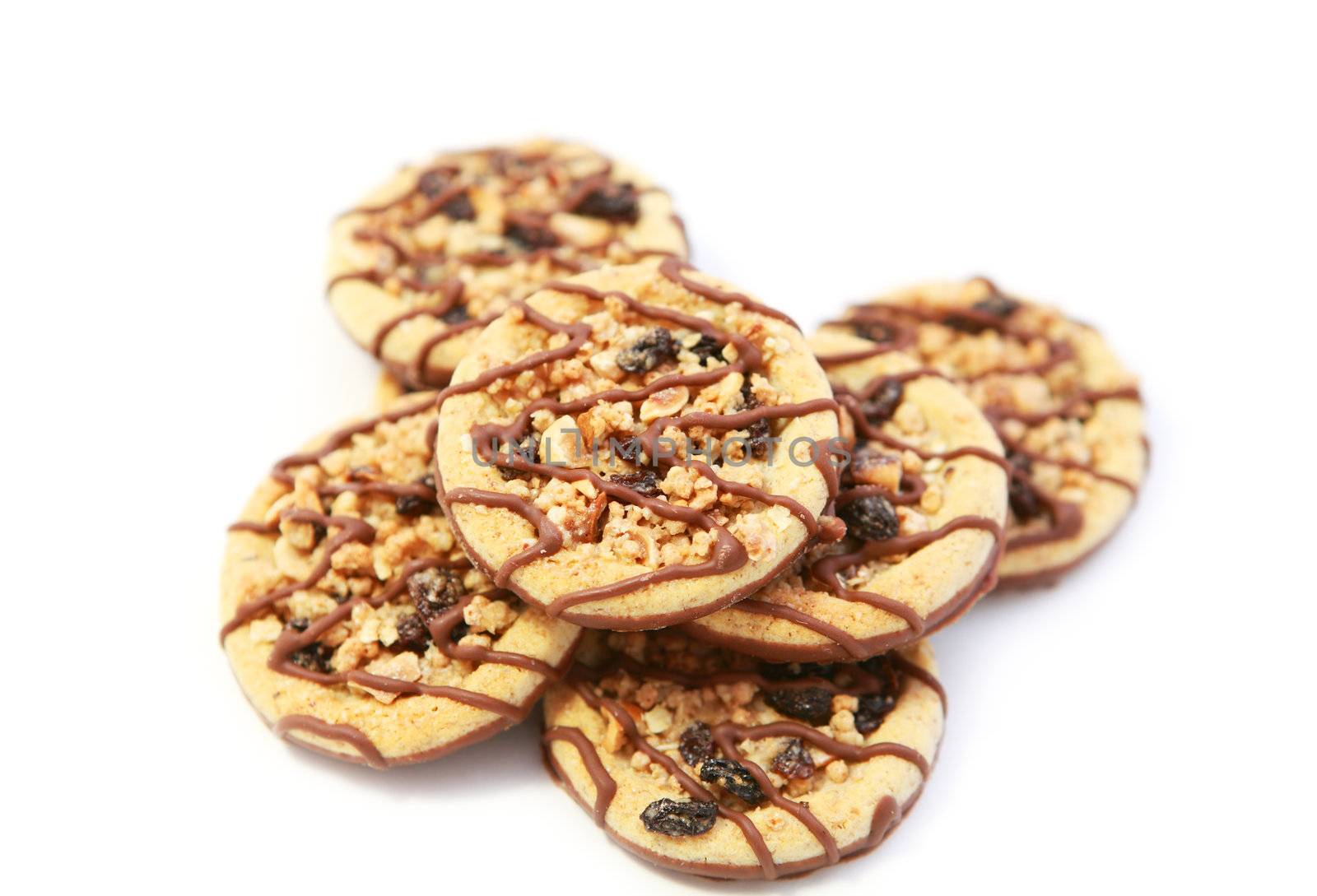 healthy natural cookies with dry fruits and grain on white