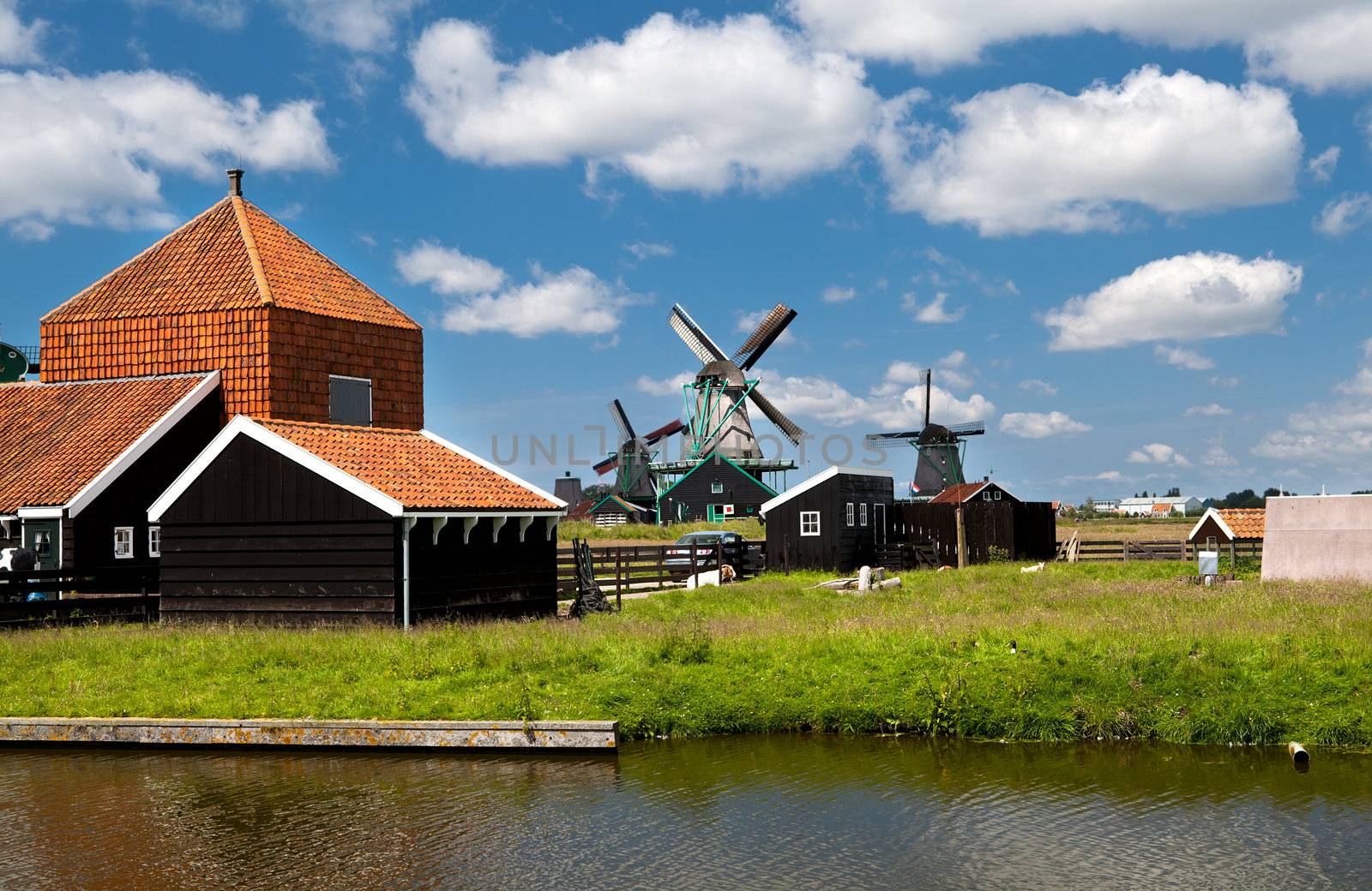 windmills in Dutch farm in Zaanse Schans