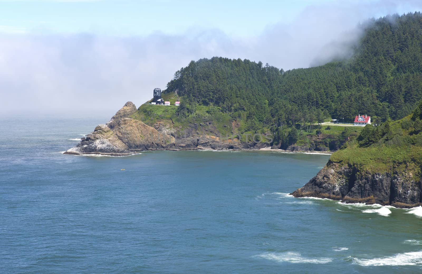 Haceta lighthouse under restoration, Oregon coast.