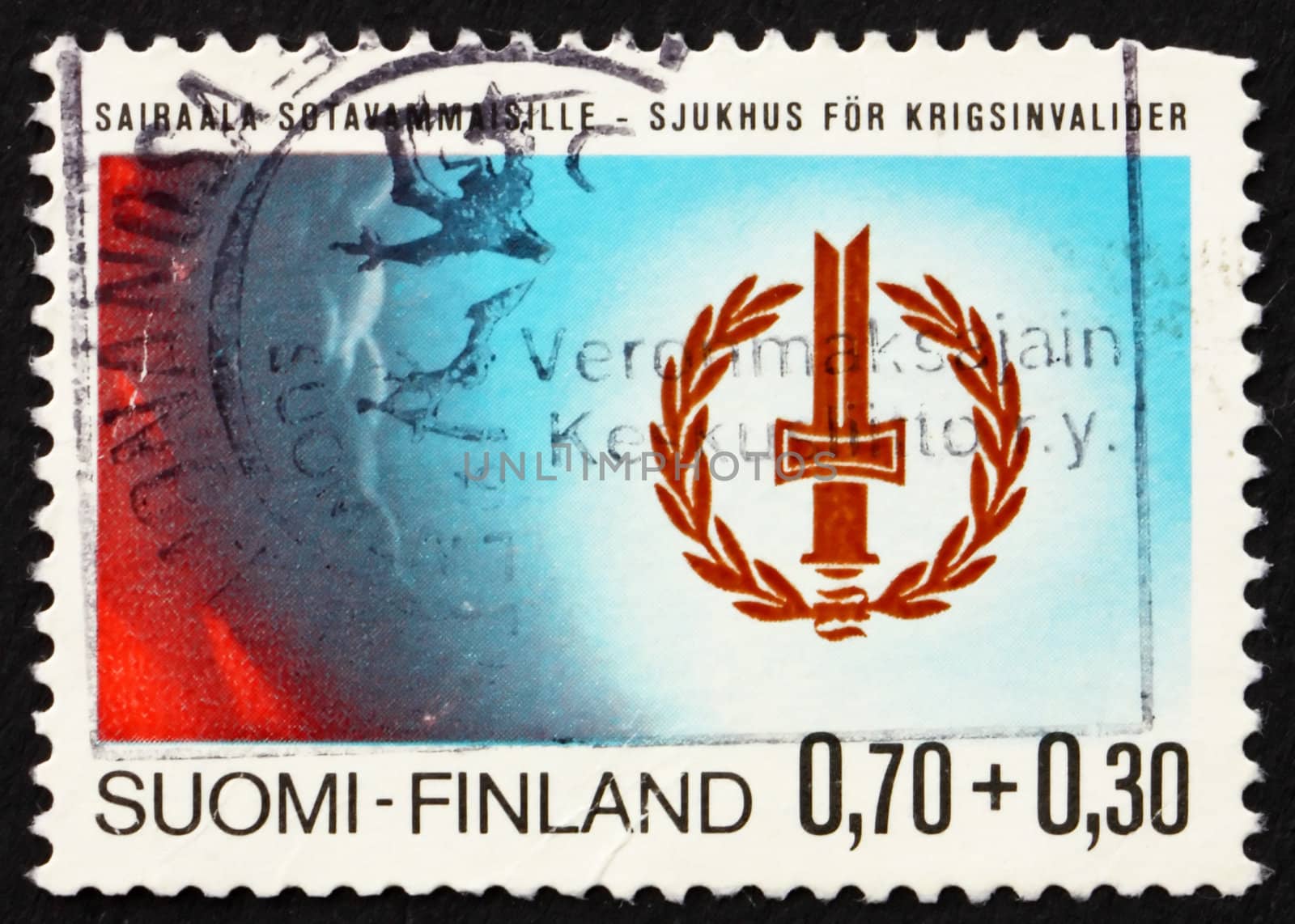FINLAND - CIRCA 1976: a stamp printed in the Finland shows Disabled War Veterans� Emblem, circa 1976