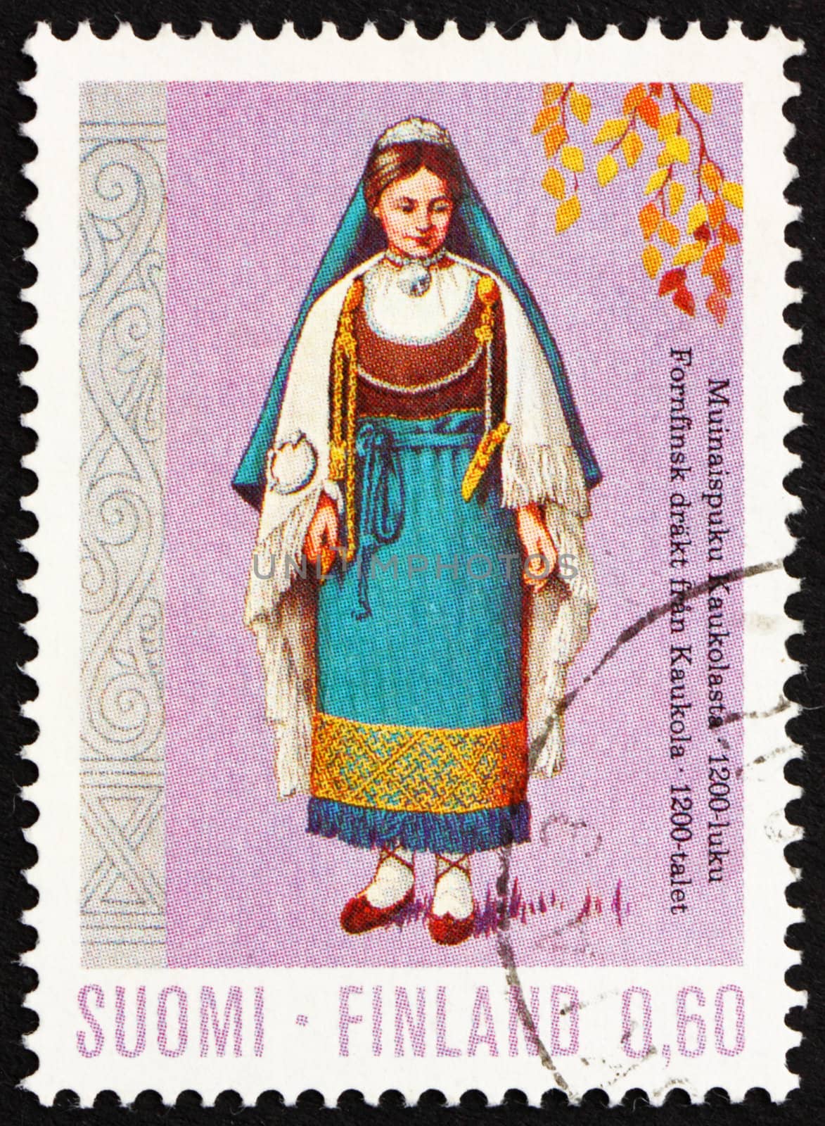 FINLAND - CIRCA 1972: a stamp printed in the Finland shows Woman from Kaukola, 13th Century, Regional Costume, circa 1972